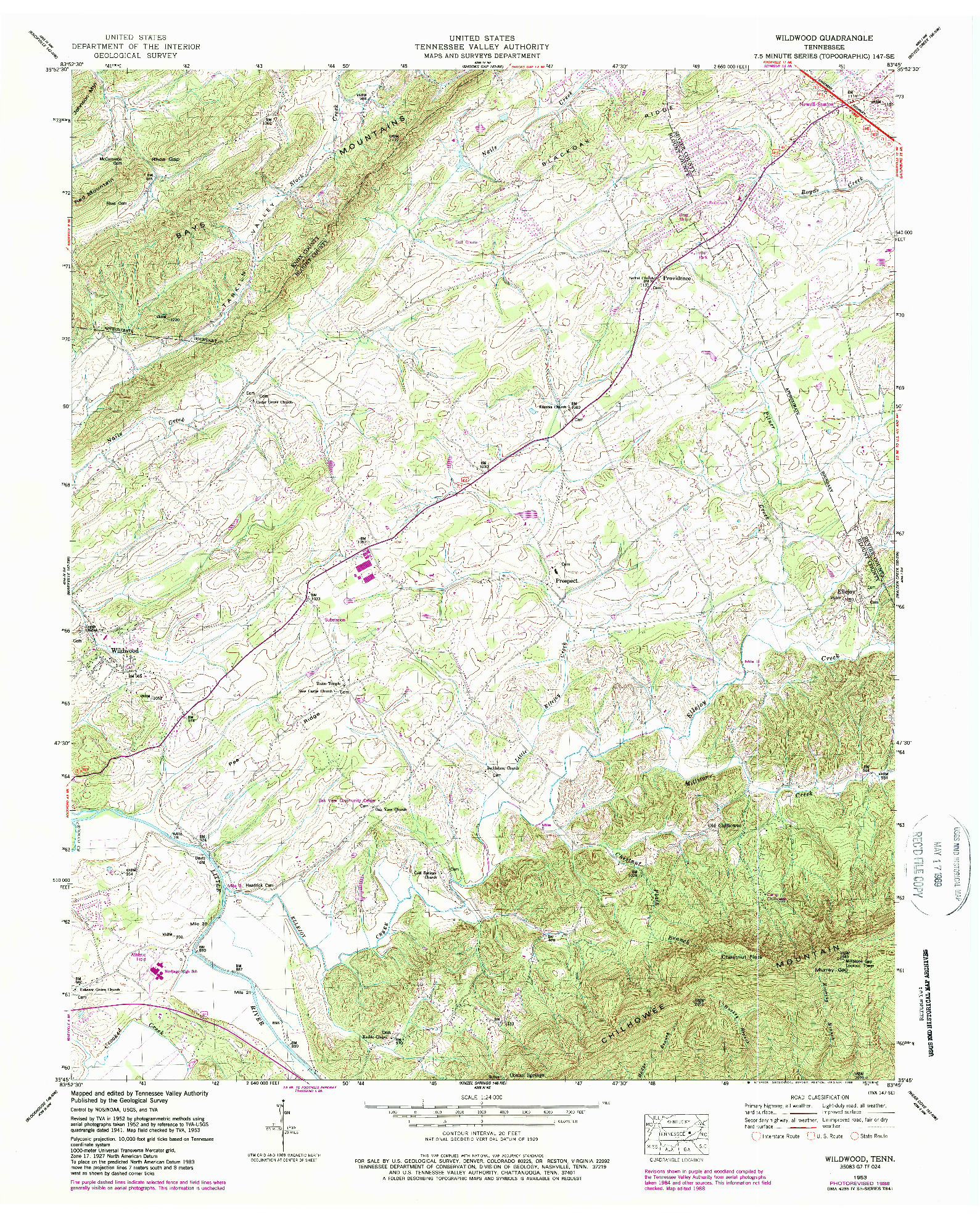 USGS 1:24000-SCALE QUADRANGLE FOR WILDWOOD, TN 1953