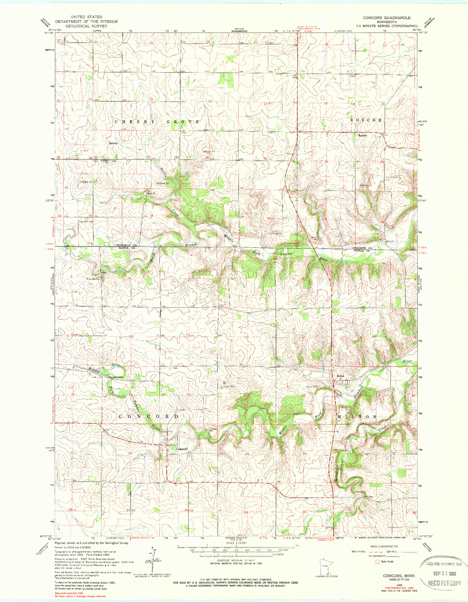 USGS 1:24000-SCALE QUADRANGLE FOR CONCORD, MN 1965