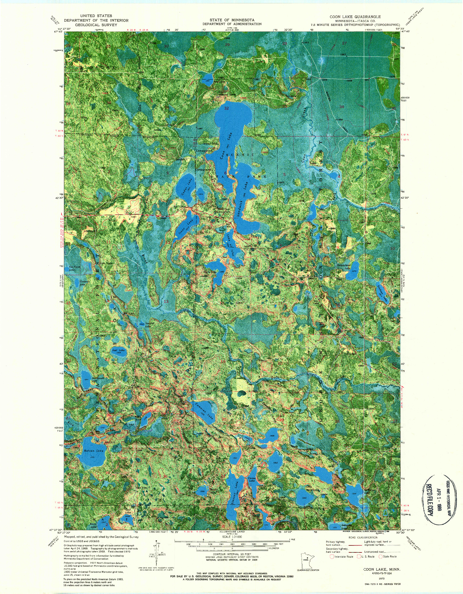 USGS 1:24000-SCALE QUADRANGLE FOR COON LAKE, MN 1970