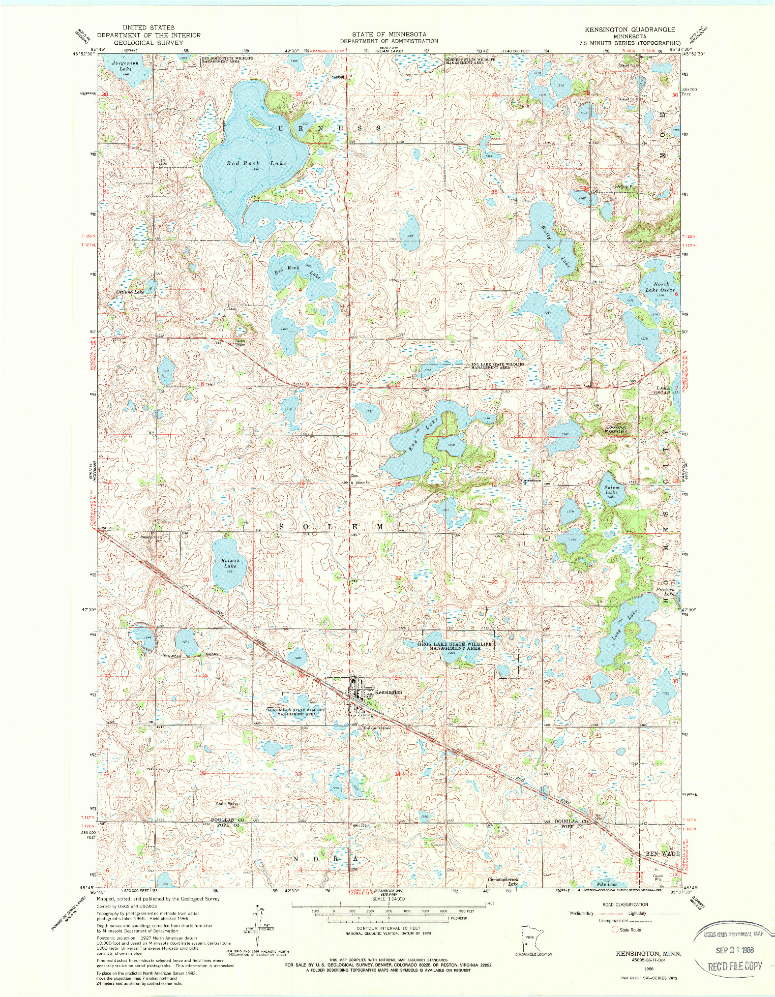 USGS 1:24000-SCALE QUADRANGLE FOR KENSINGTON, MN 1966