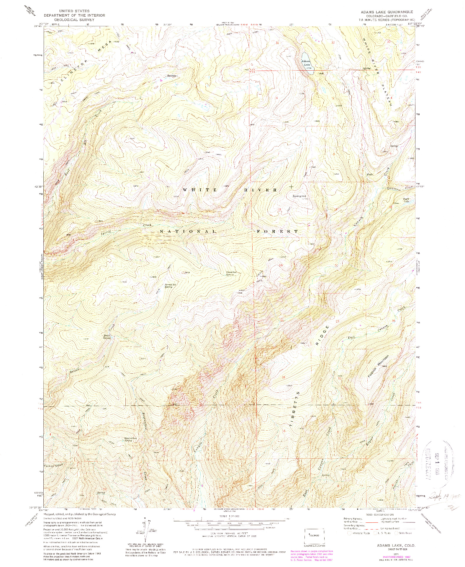 USGS 1:24000-SCALE QUADRANGLE FOR ADAMS LAKE, CO 1974