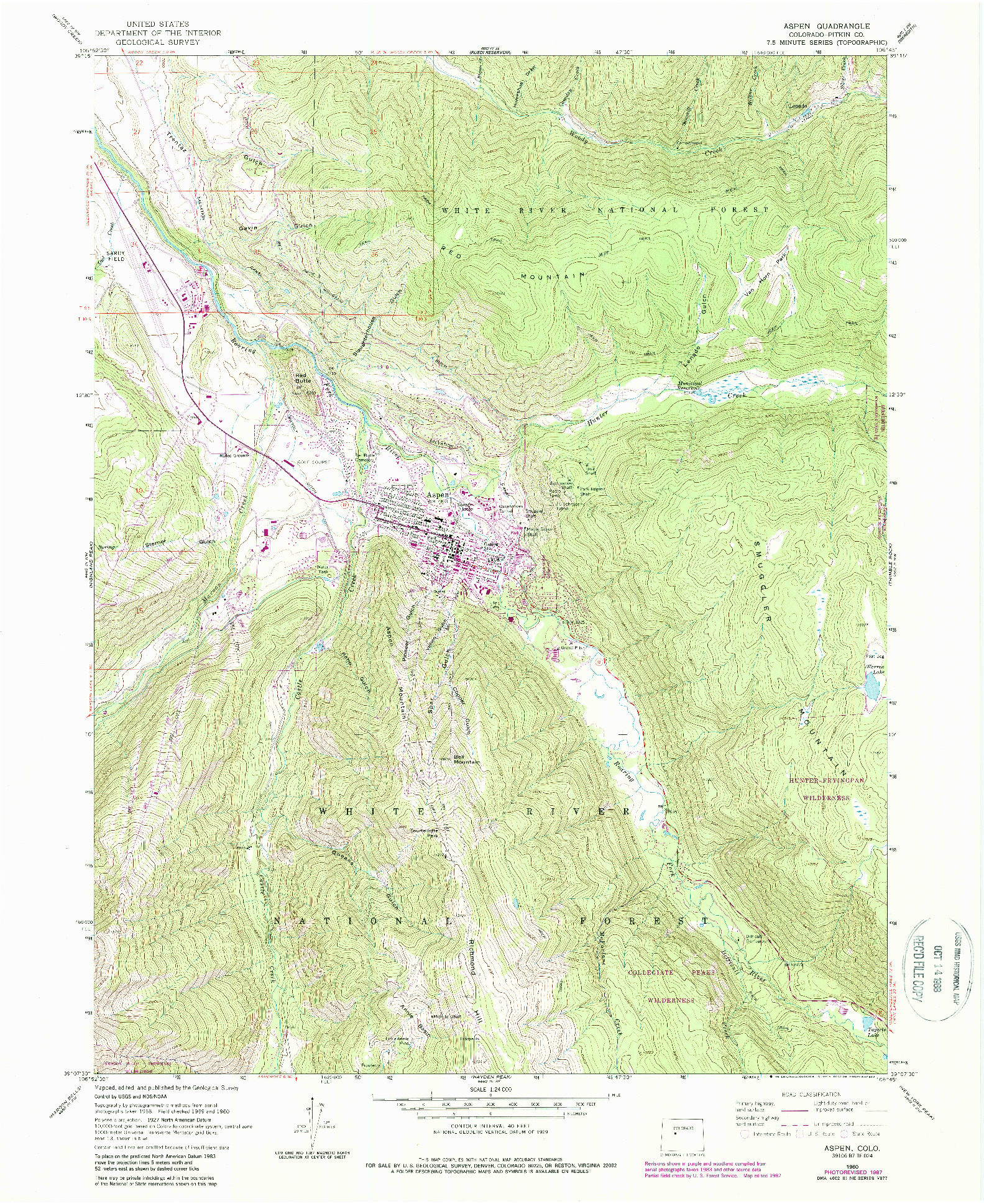 USGS 1:24000-SCALE QUADRANGLE FOR ASPEN, CO 1960
