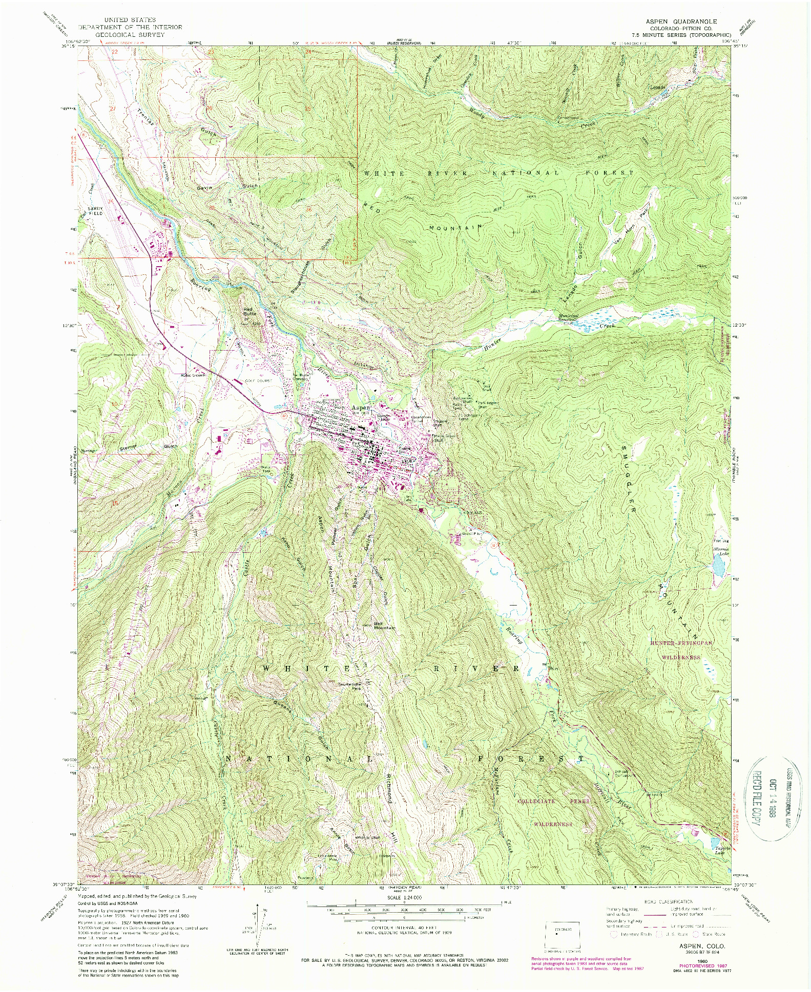 USGS 1:24000-SCALE QUADRANGLE FOR ASPEN, CO 1960