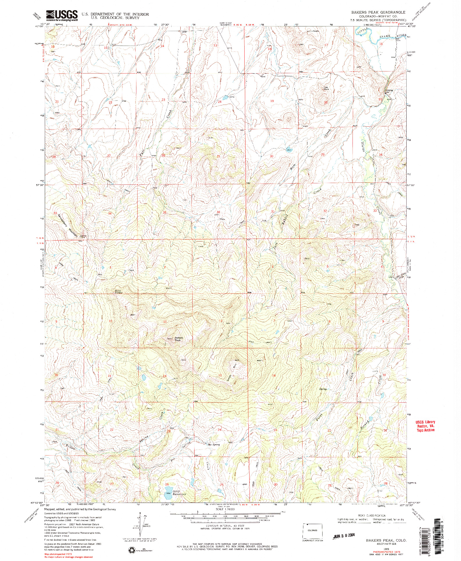 USGS 1:24000-SCALE QUADRANGLE FOR BAKERS PEAK, CO 1969