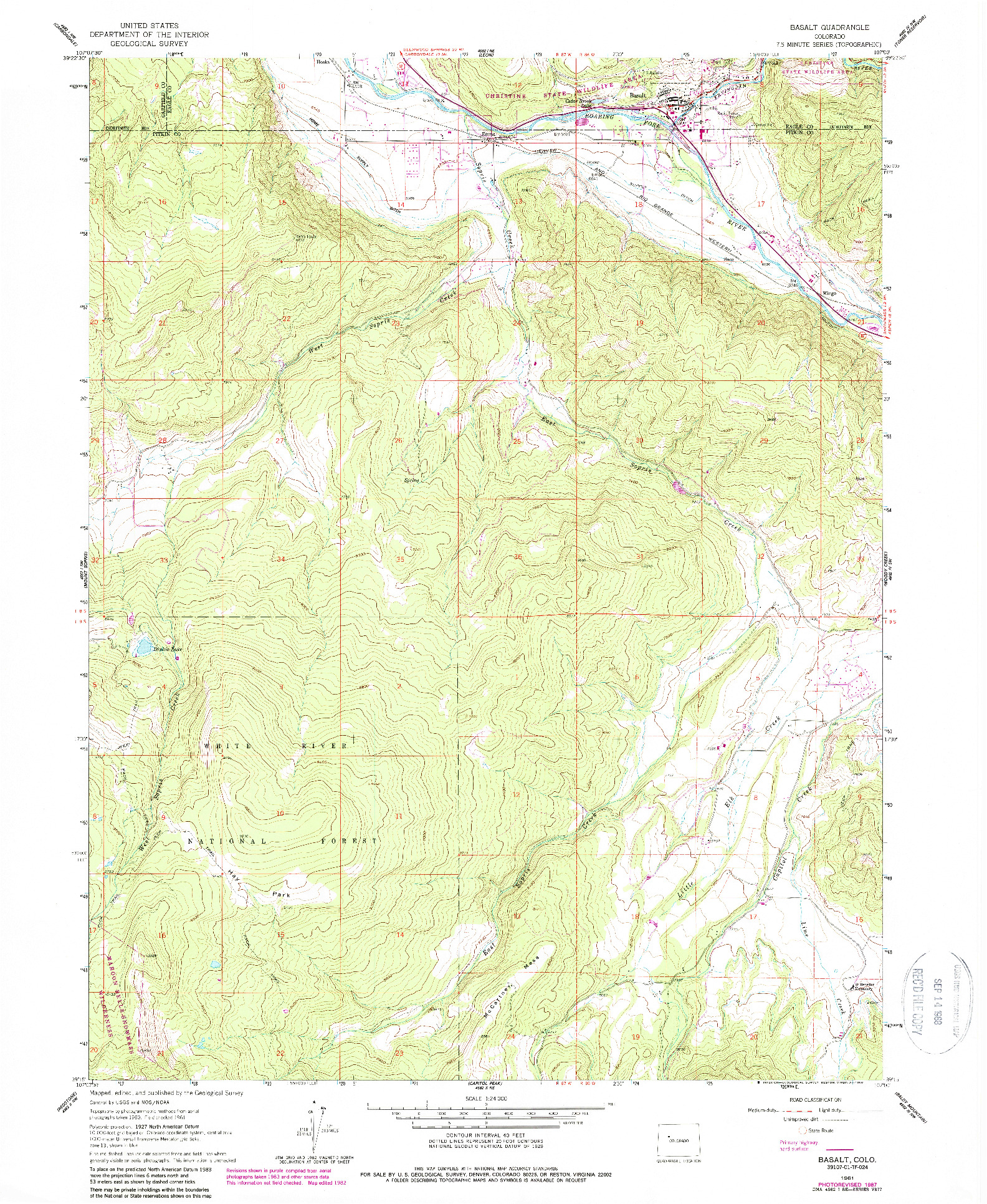 USGS 1:24000-SCALE QUADRANGLE FOR BASALT, CO 1961