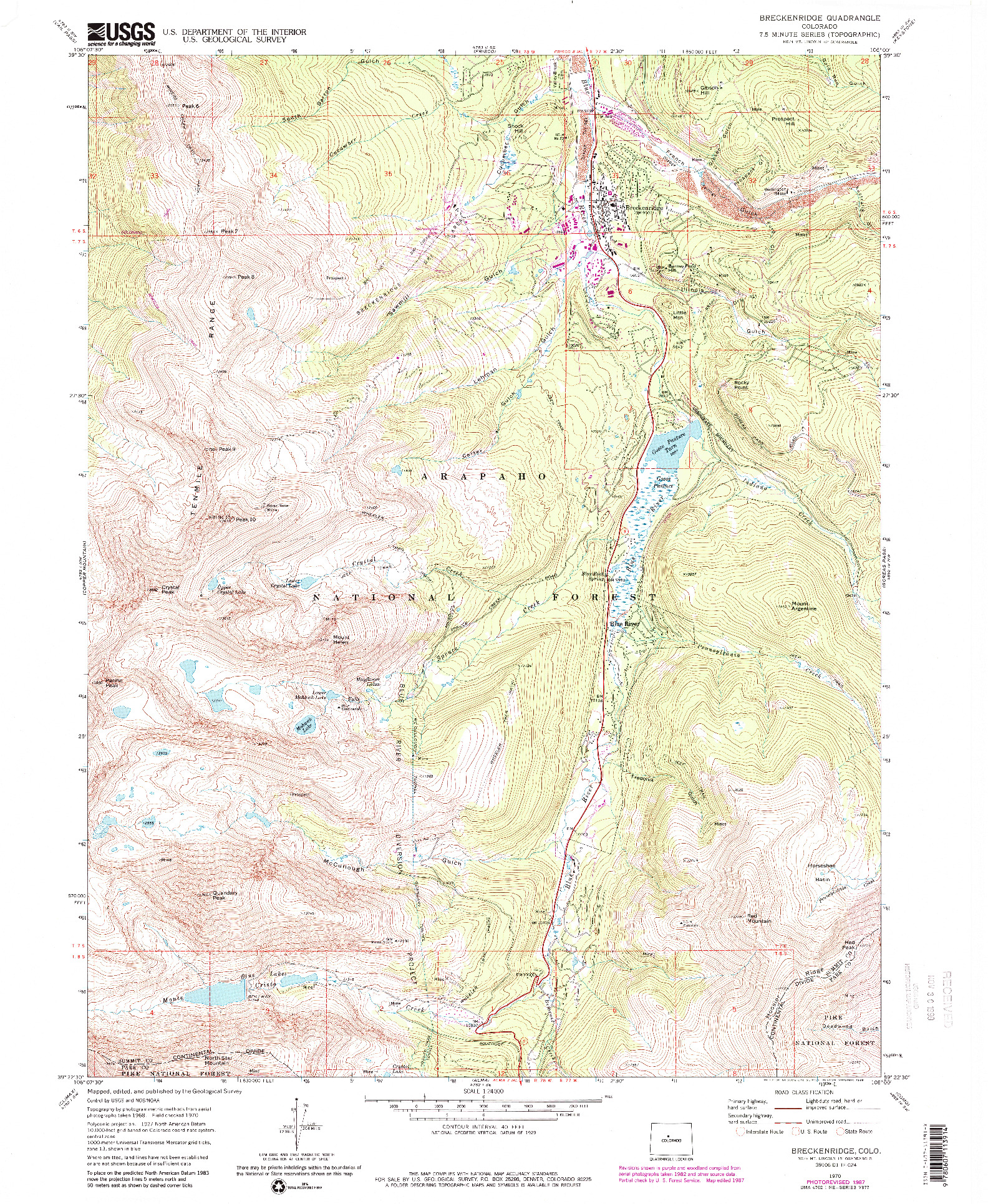 USGS 1:24000-SCALE QUADRANGLE FOR BRECKENRIDGE, CO 1970