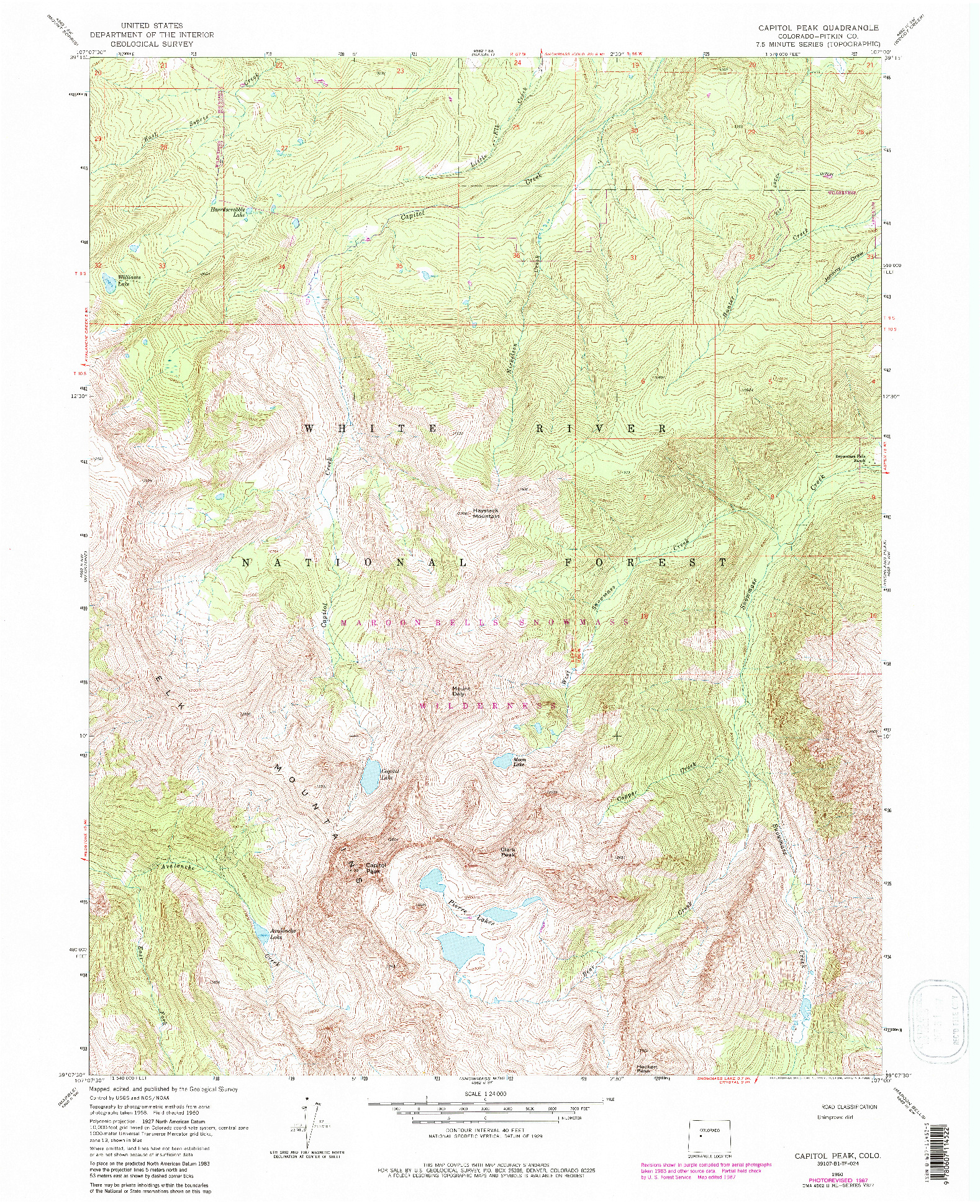 USGS 1:24000-SCALE QUADRANGLE FOR CAPITOL PEAK, CO 1960