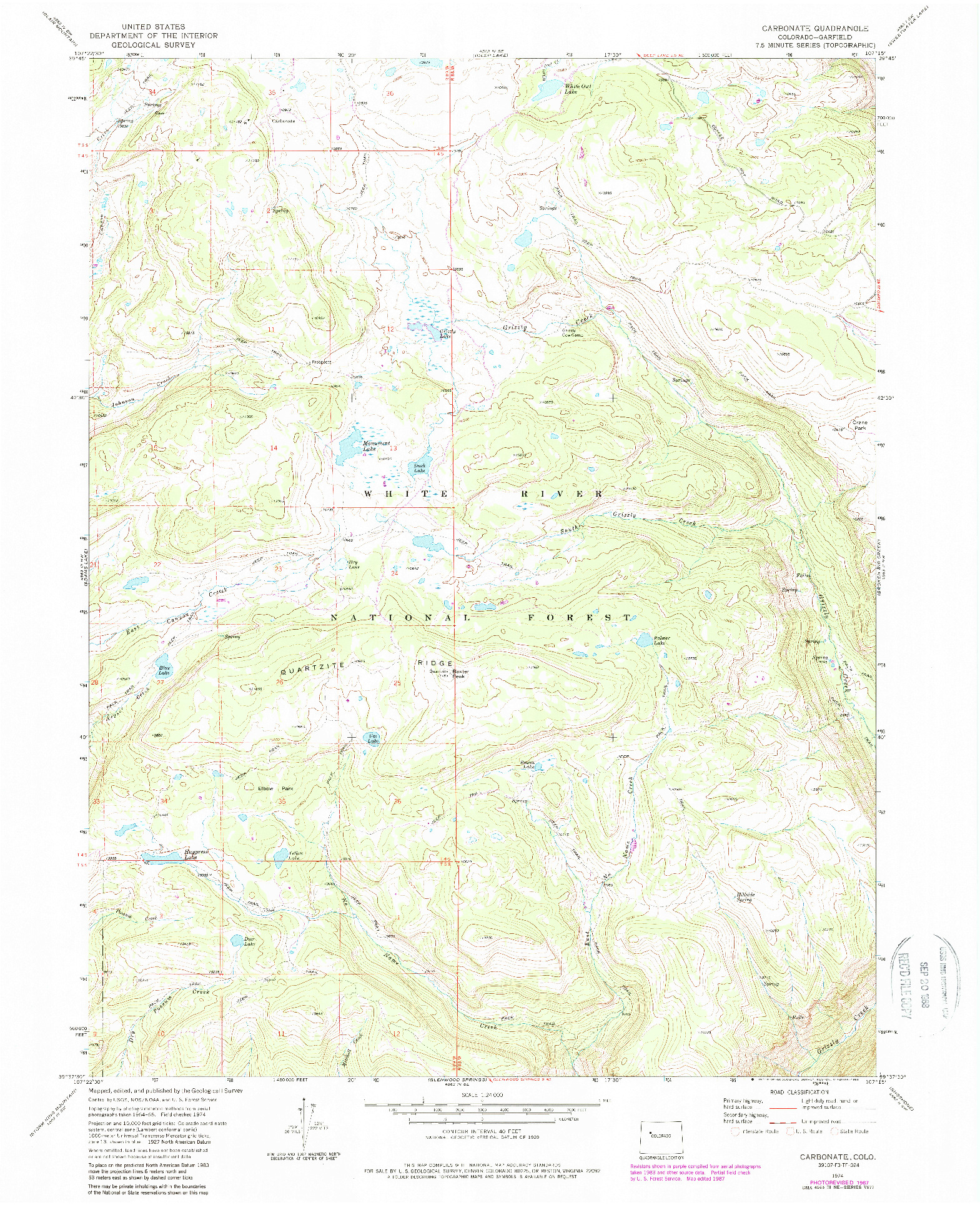 USGS 1:24000-SCALE QUADRANGLE FOR CARBONATE, CO 1974