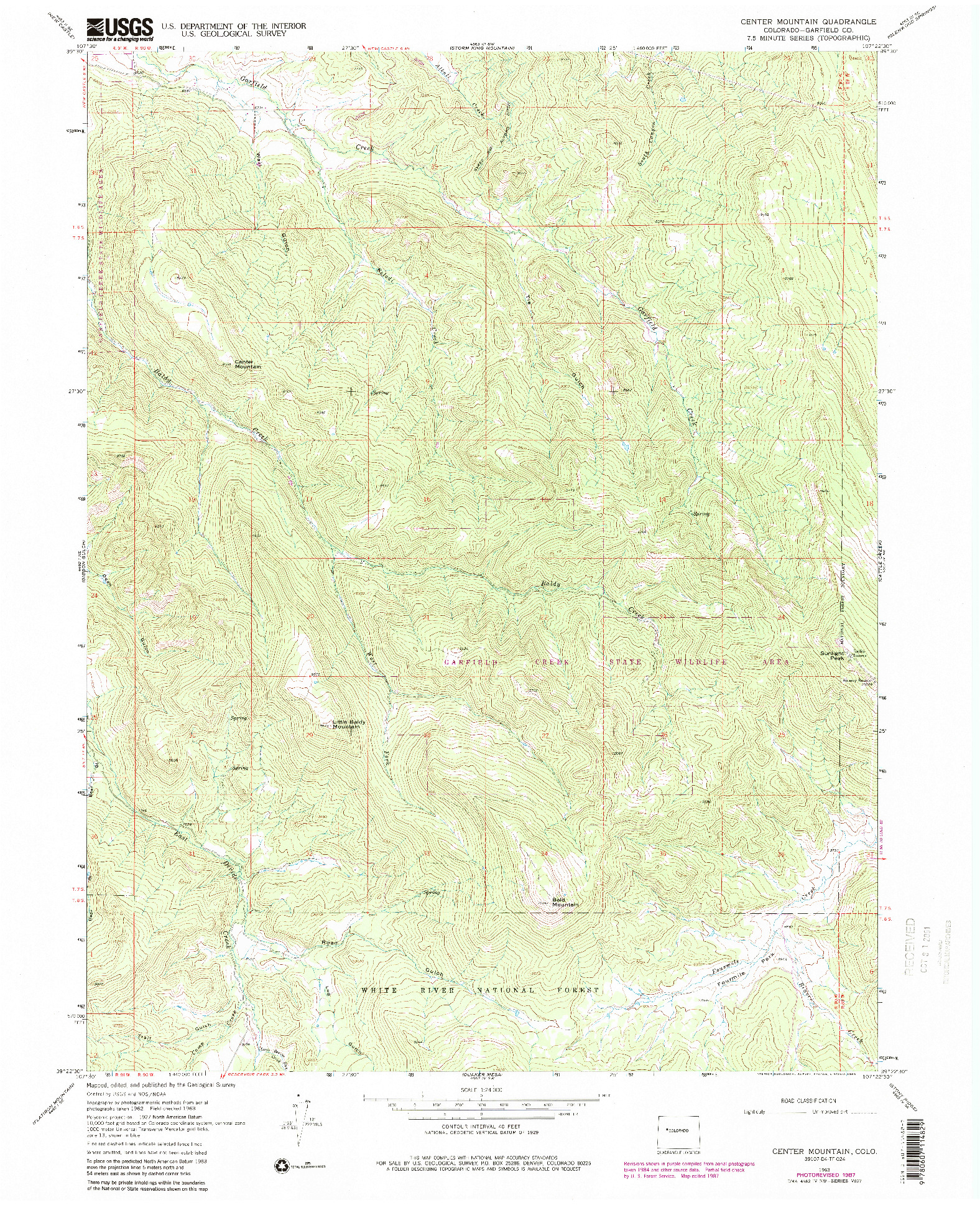 USGS 1:24000-SCALE QUADRANGLE FOR CENTER MOUNTAIN, CO 1963