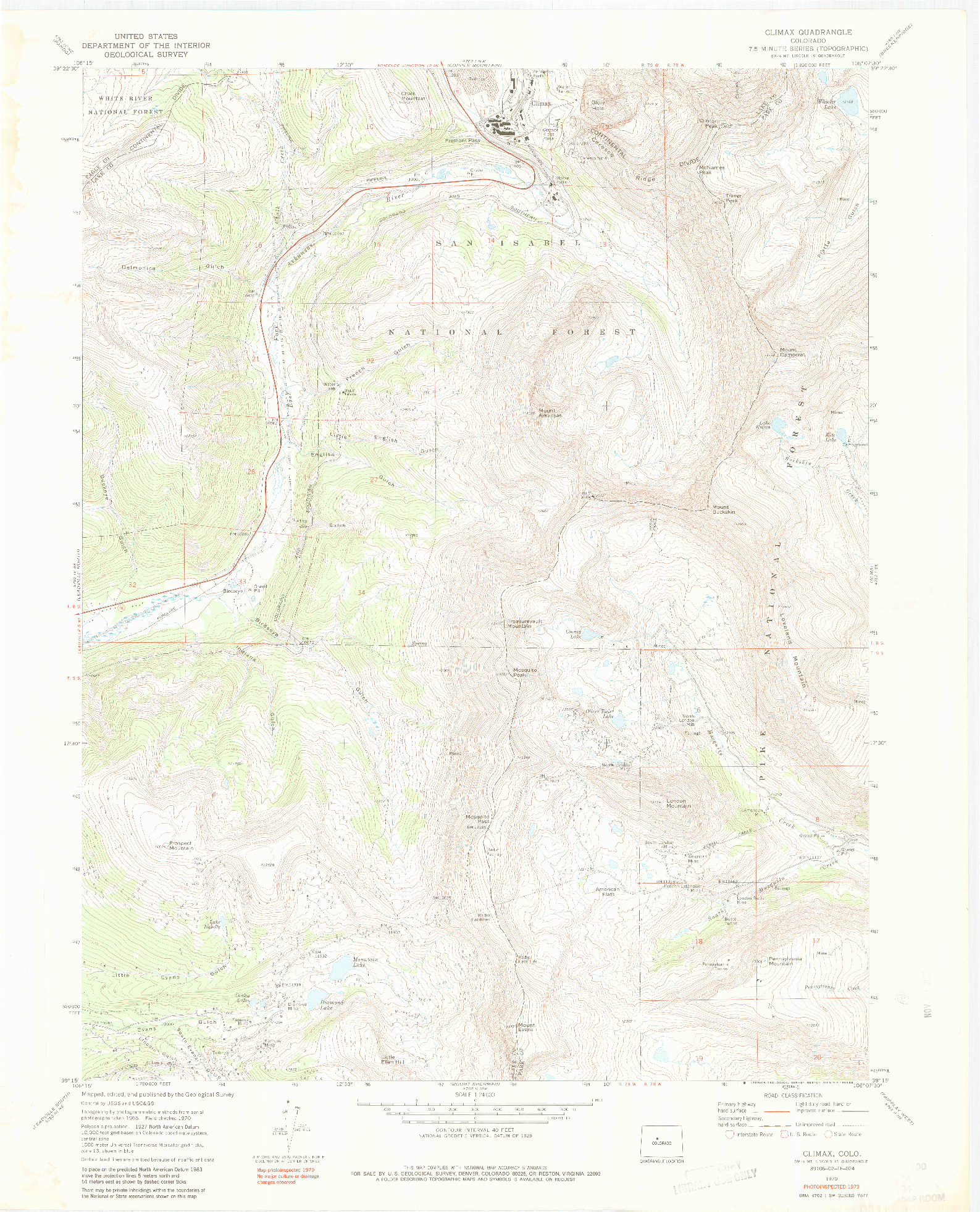 USGS 1:24000-SCALE QUADRANGLE FOR CLIMAX, CO 1970