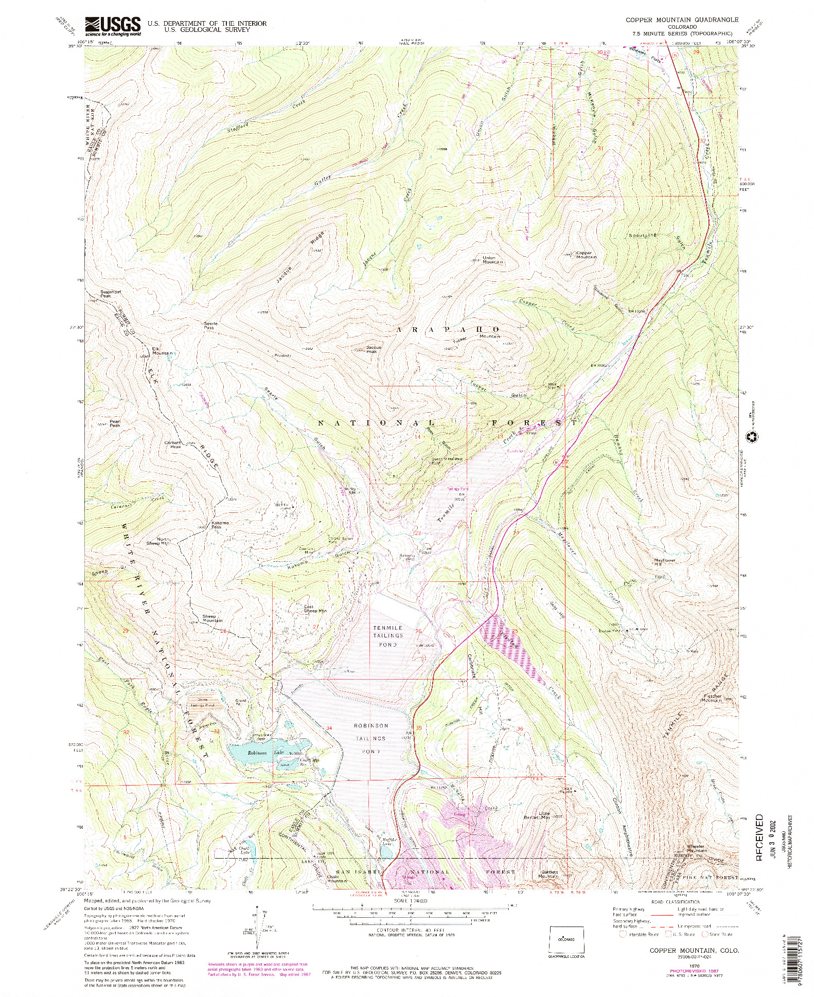 USGS 1:24000-SCALE QUADRANGLE FOR COPPER MOUNTAIN, CO 1970