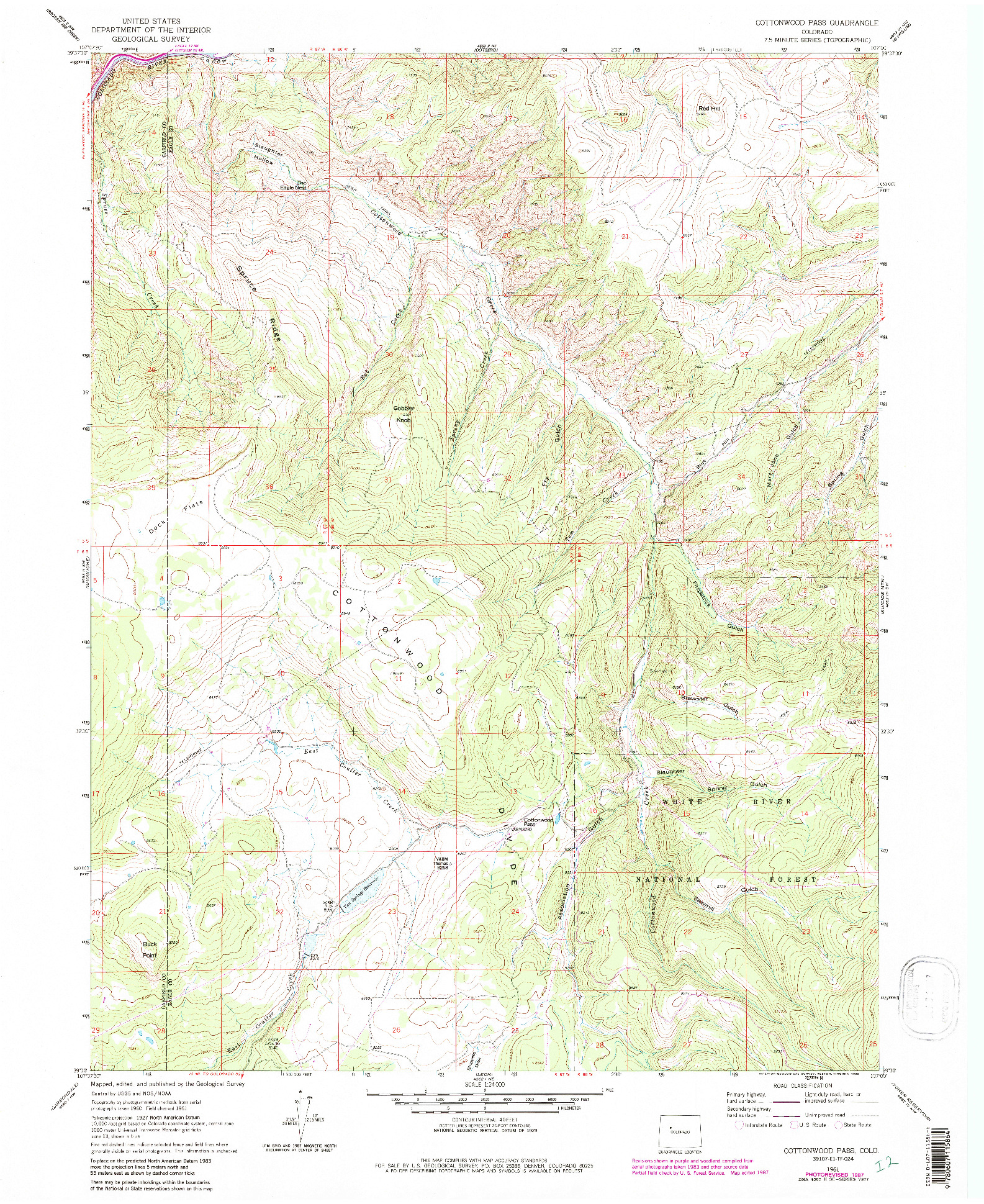 USGS 1:24000-SCALE QUADRANGLE FOR COTTONWOOD PASS, CO 1961