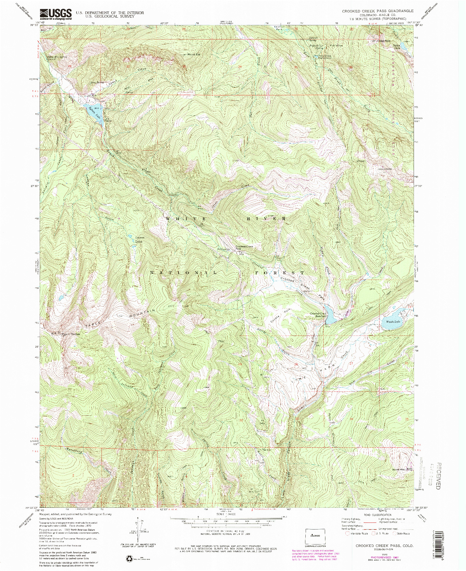 USGS 1:24000-SCALE QUADRANGLE FOR CROOKED CREEK PASS, CO 1970