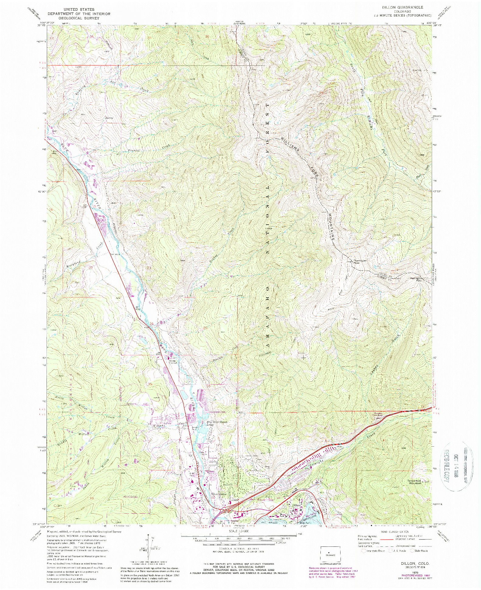 USGS 1:24000-SCALE QUADRANGLE FOR DILLON, CO 1970