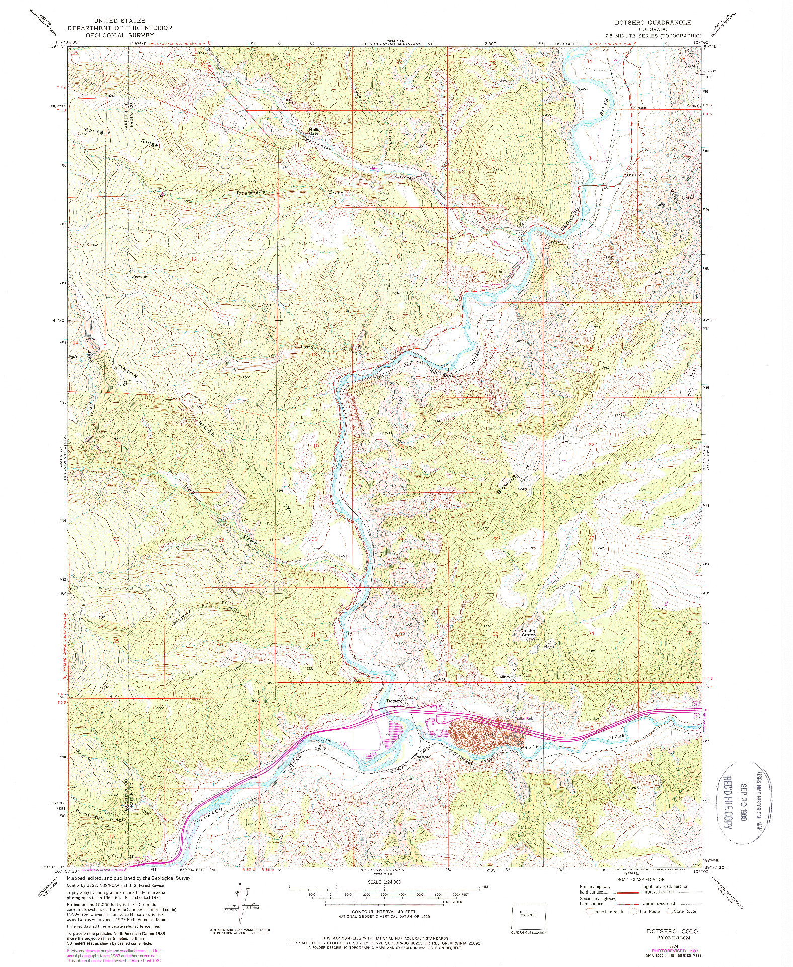 USGS 1:24000-SCALE QUADRANGLE FOR DOTSERO, CO 1974