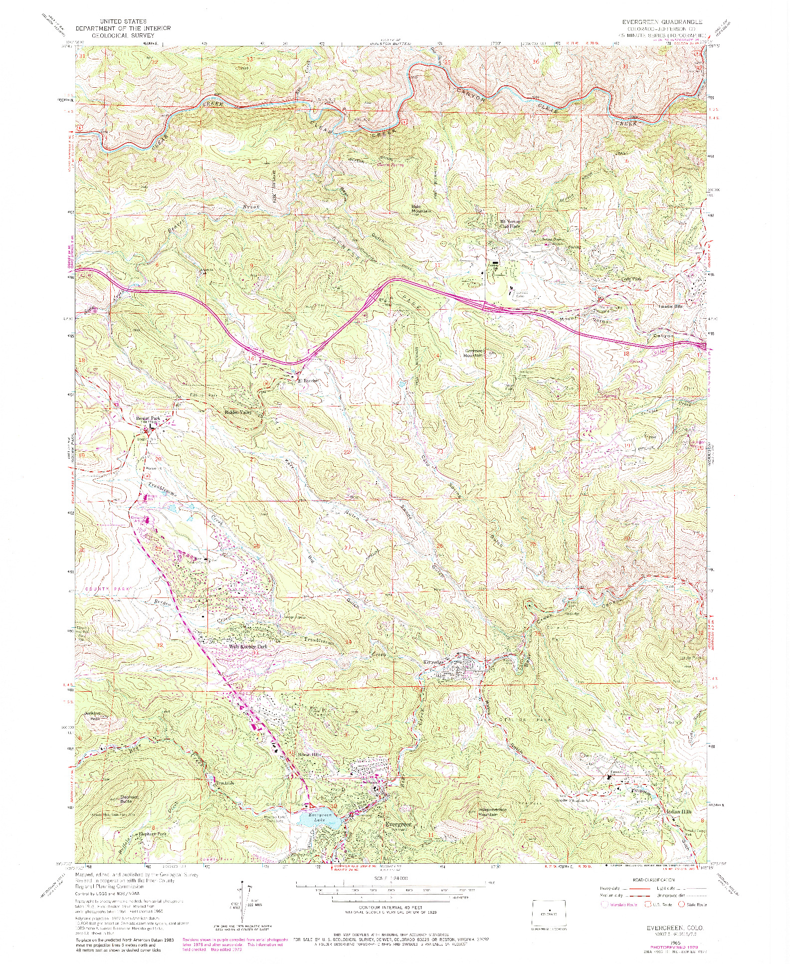 USGS 1:24000-SCALE QUADRANGLE FOR EVERGREEN, CO 1965