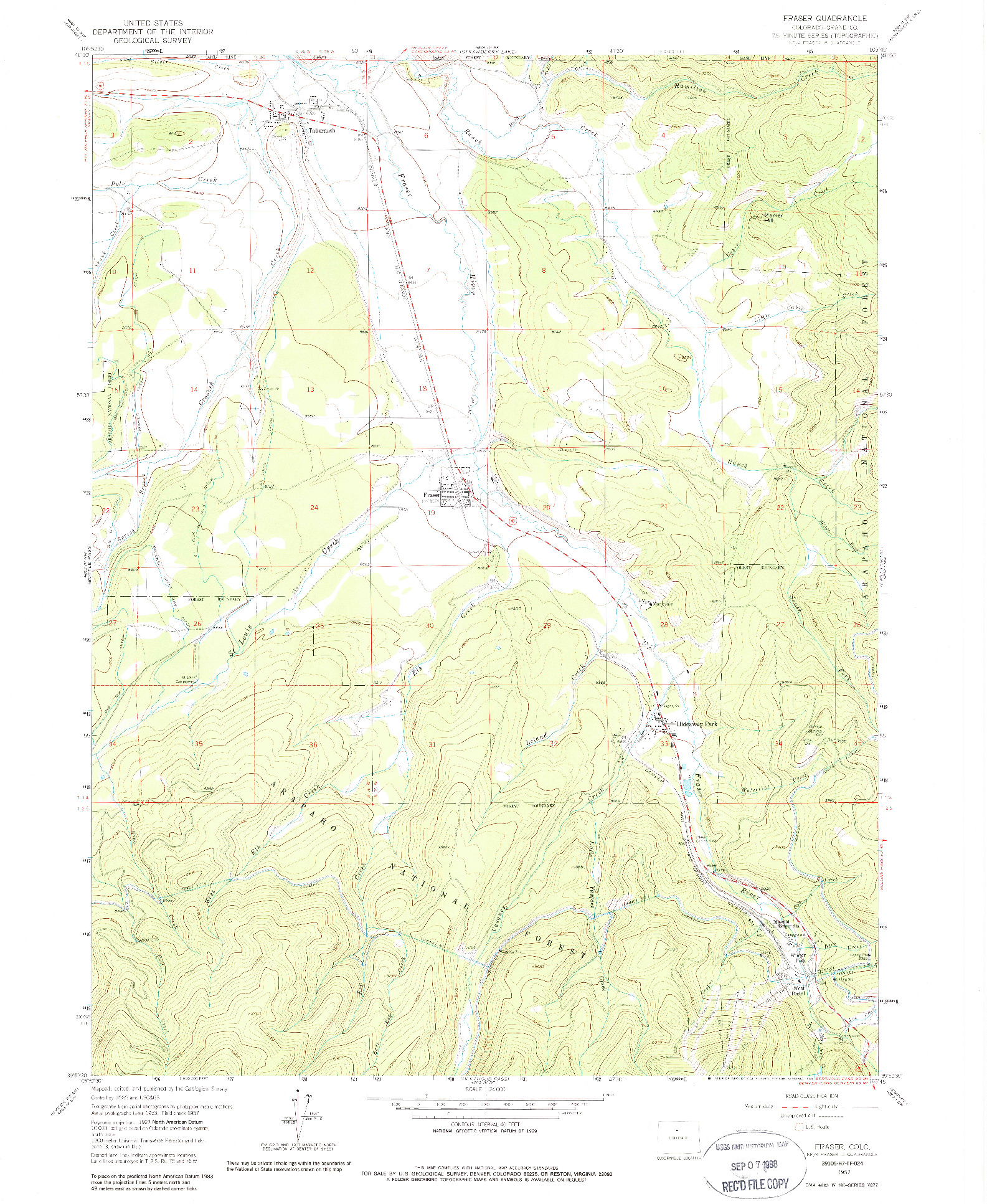 USGS 1:24000-SCALE QUADRANGLE FOR FRASER, CO 1957