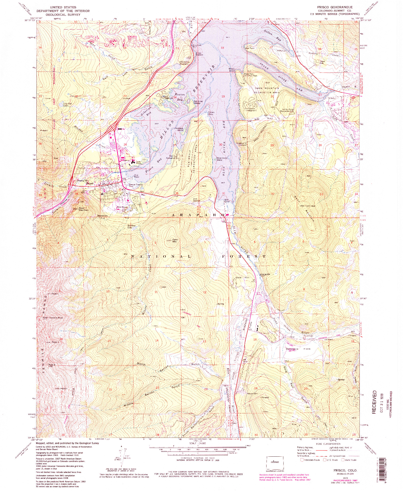 USGS 1:24000-SCALE QUADRANGLE FOR FRISCO, CO 1970
