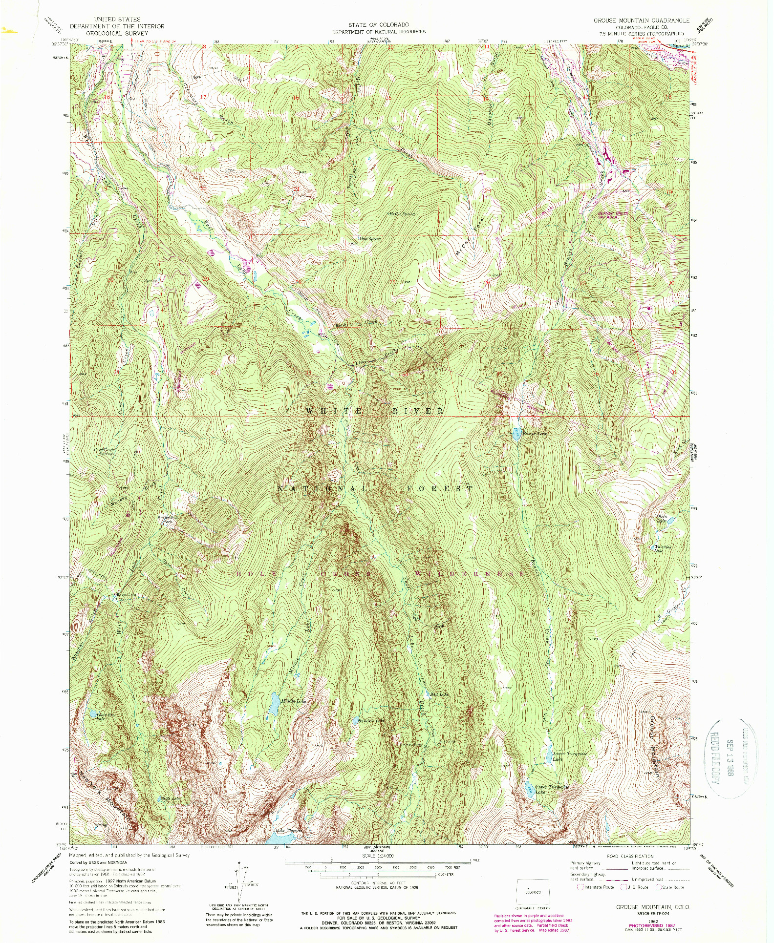 USGS 1:24000-SCALE QUADRANGLE FOR GROUSE MOUNTAIN, CO 1962