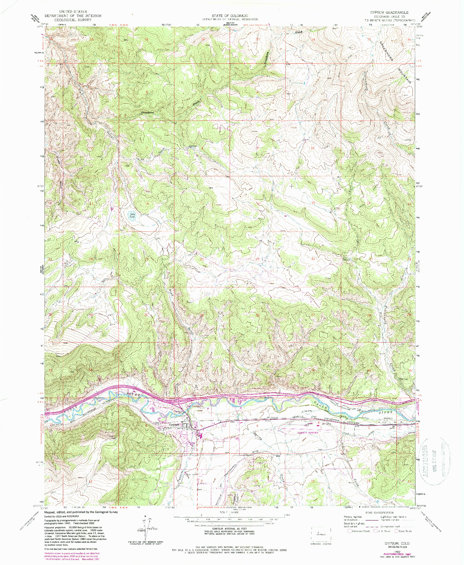USGS 1:24000-SCALE QUADRANGLE FOR GYPSUM, CO 1962