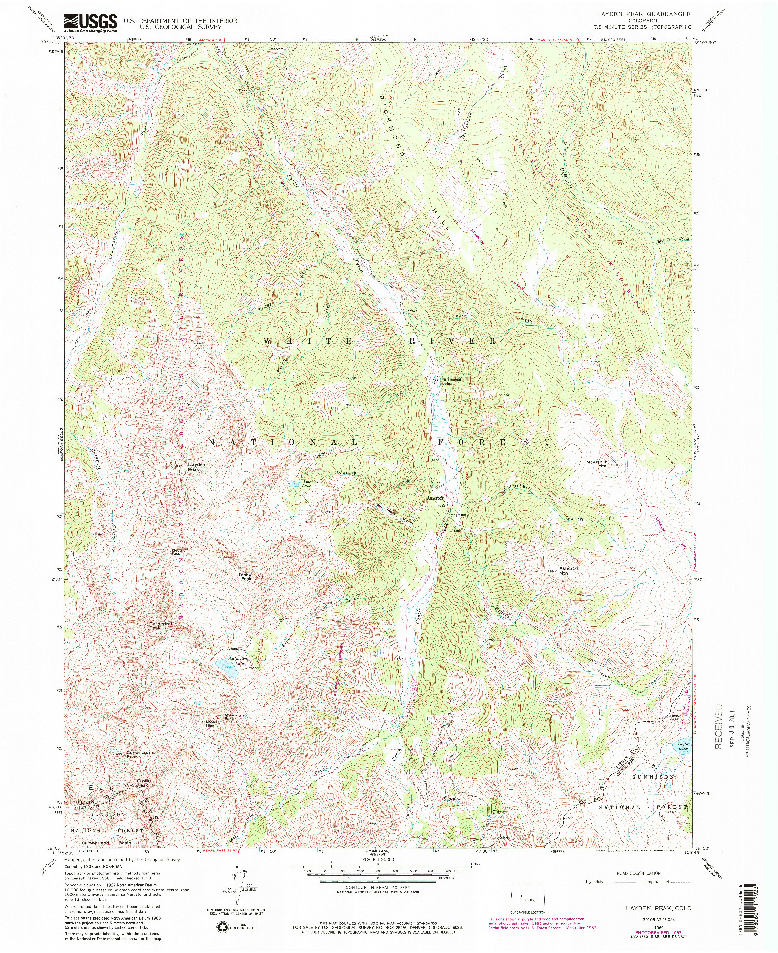 USGS 1:24000-SCALE QUADRANGLE FOR HAYDEN PEAK, CO 1960