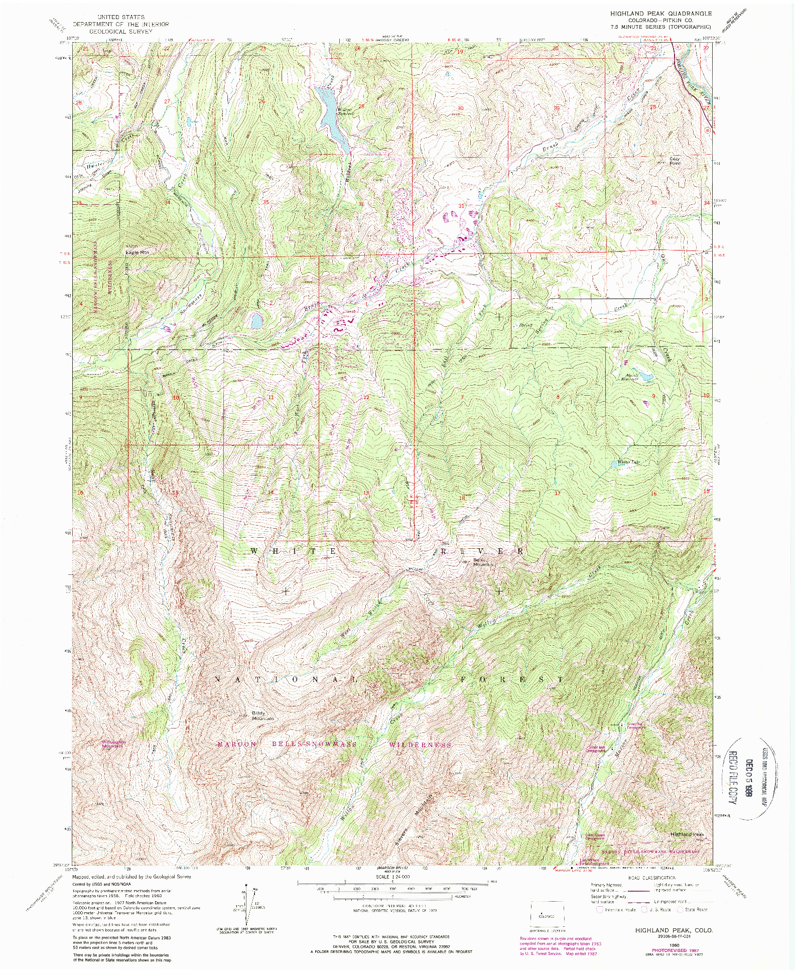 USGS 1:24000-SCALE QUADRANGLE FOR HIGHLAND PEAK, CO 1960