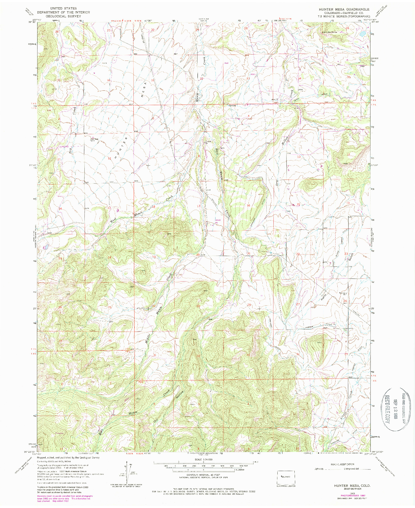 USGS 1:24000-SCALE QUADRANGLE FOR HUNTER MESA, CO 1963