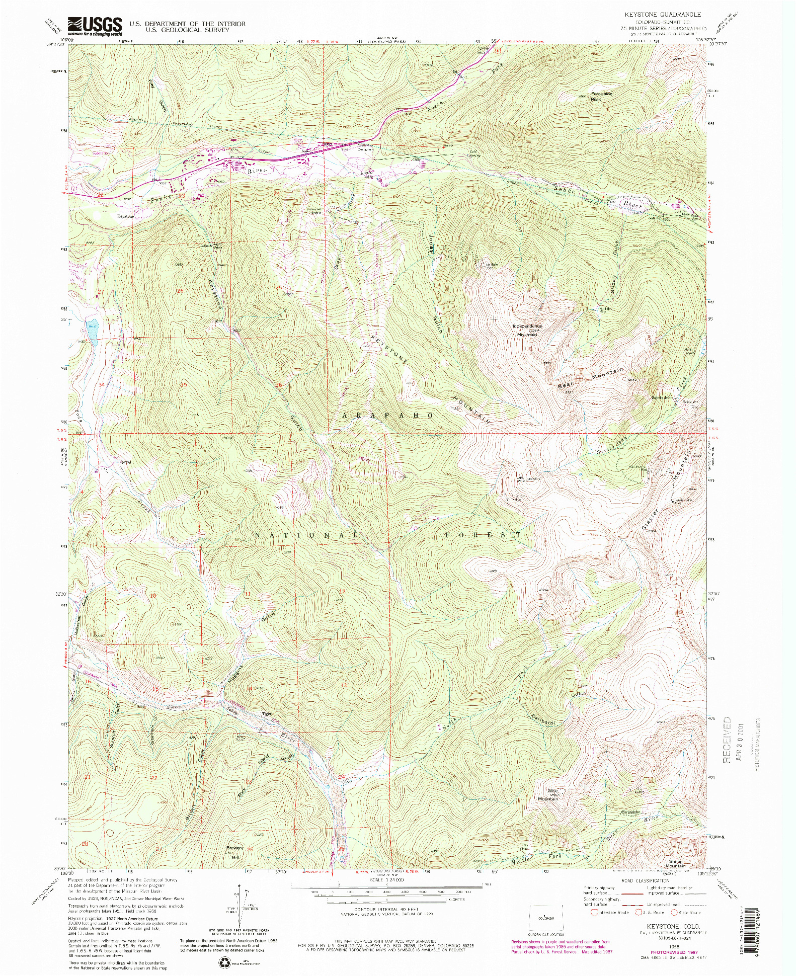 USGS 1:24000-SCALE QUADRANGLE FOR KEYSTONE, CO 1958