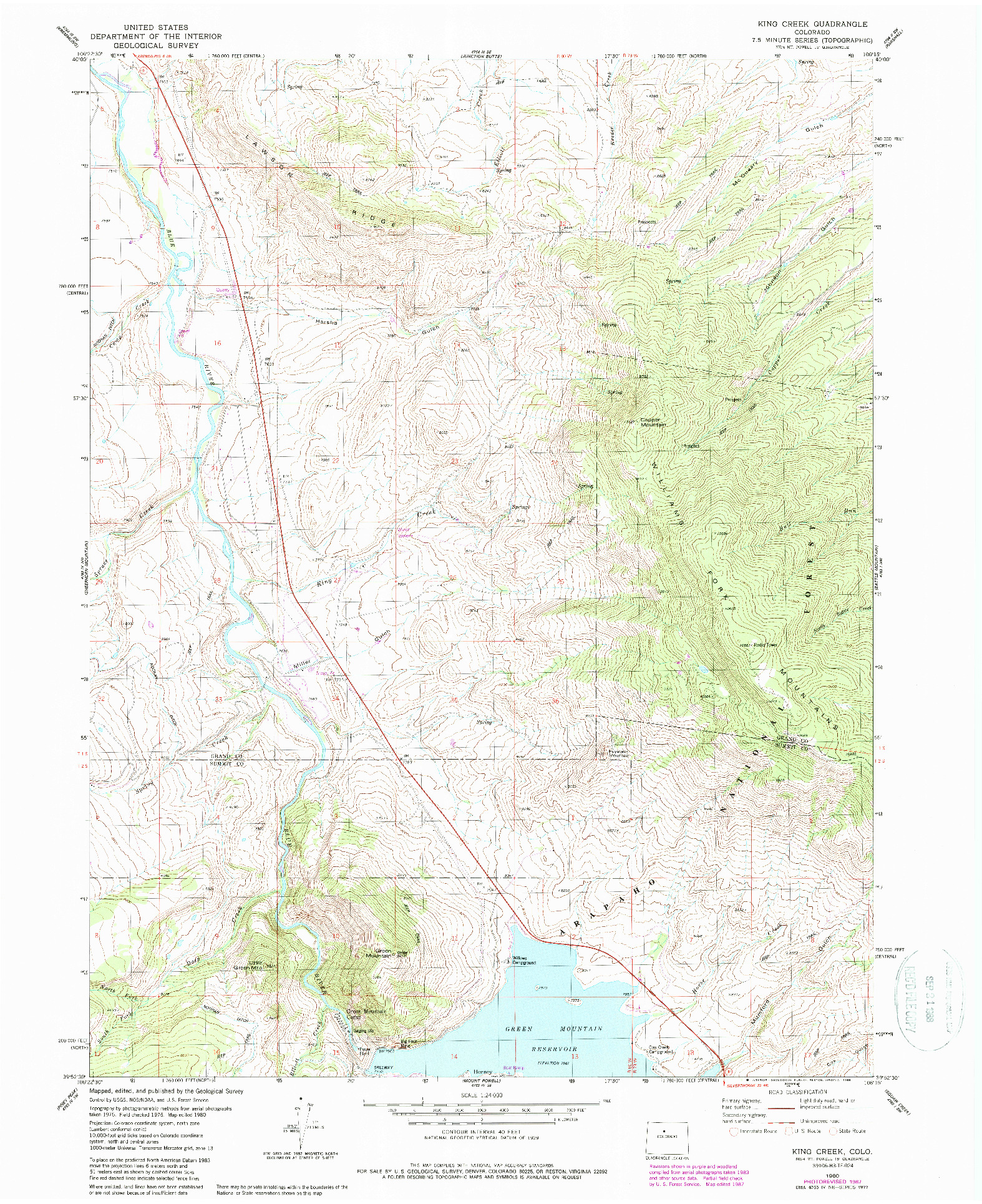 USGS 1:24000-SCALE QUADRANGLE FOR KING CREEK, CO 1980