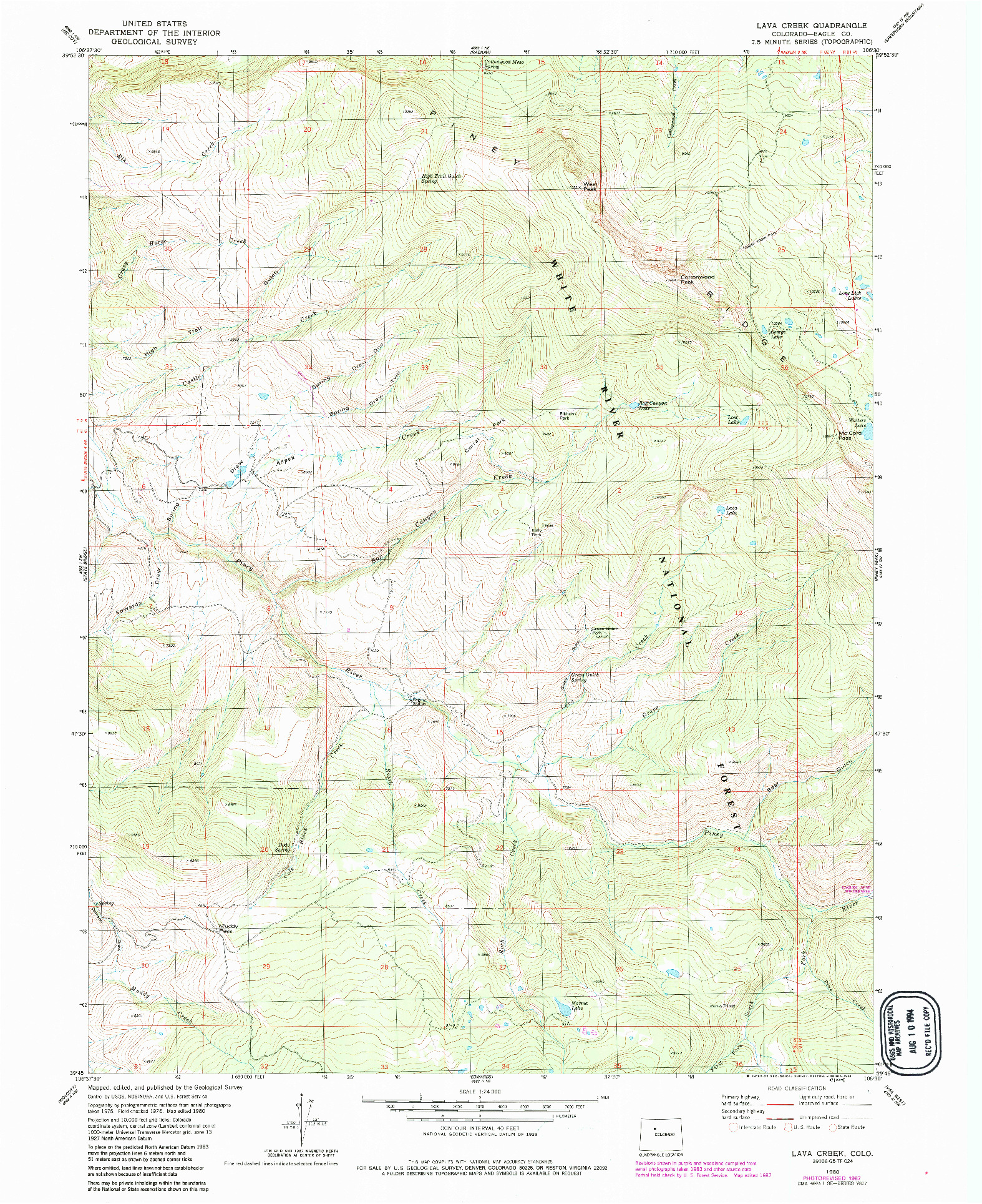 USGS 1:24000-SCALE QUADRANGLE FOR LAVA CREEK, CO 1980