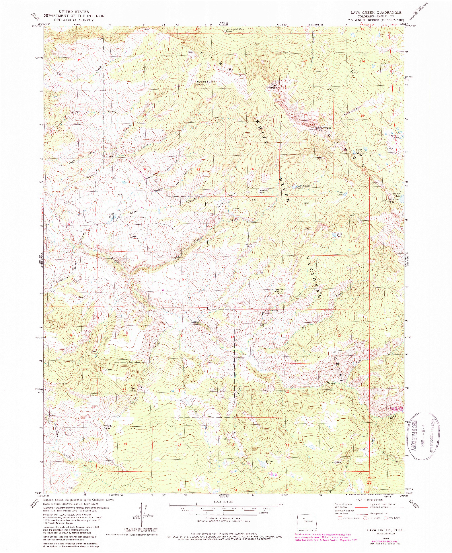 USGS 1:24000-SCALE QUADRANGLE FOR LAVA CREEK, CO 1980