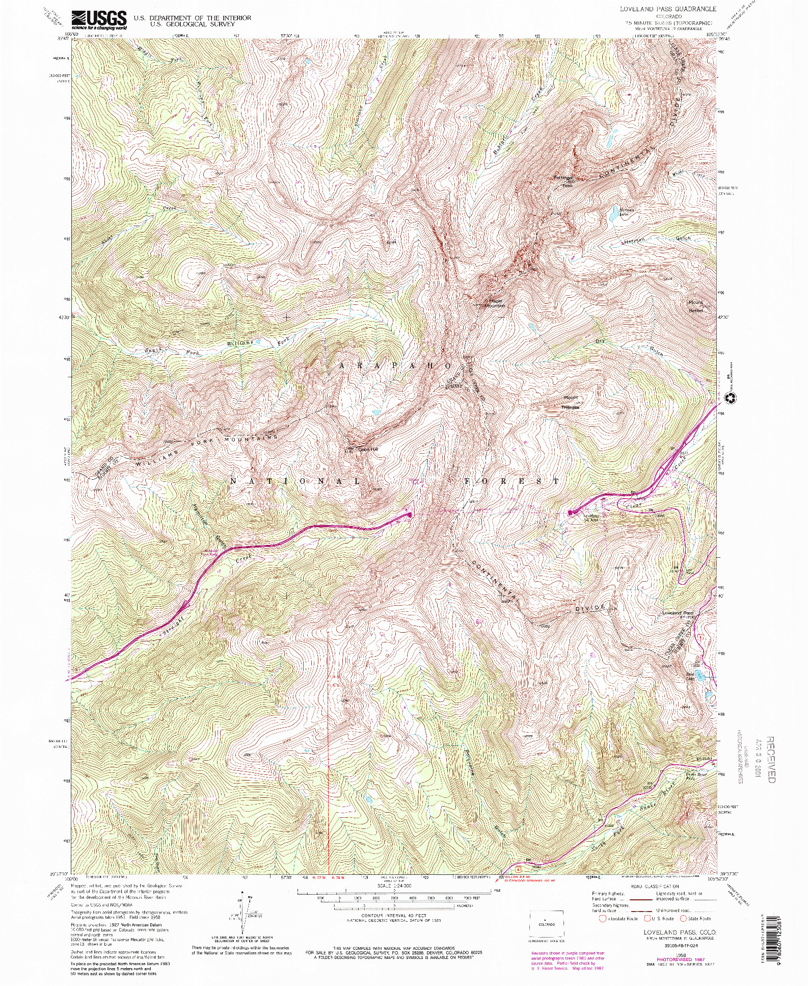 USGS 1:24000-SCALE QUADRANGLE FOR LOVELAND PASS, CO 1958