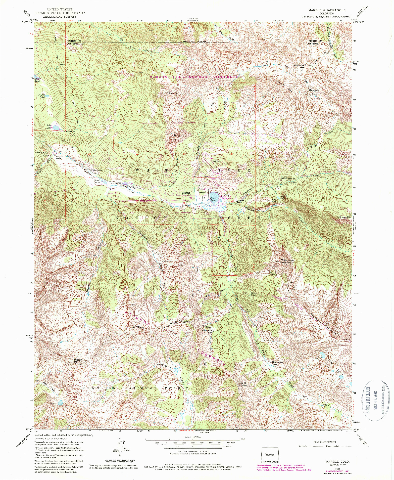 USGS 1:24000-SCALE QUADRANGLE FOR MARBLE, CO 1960