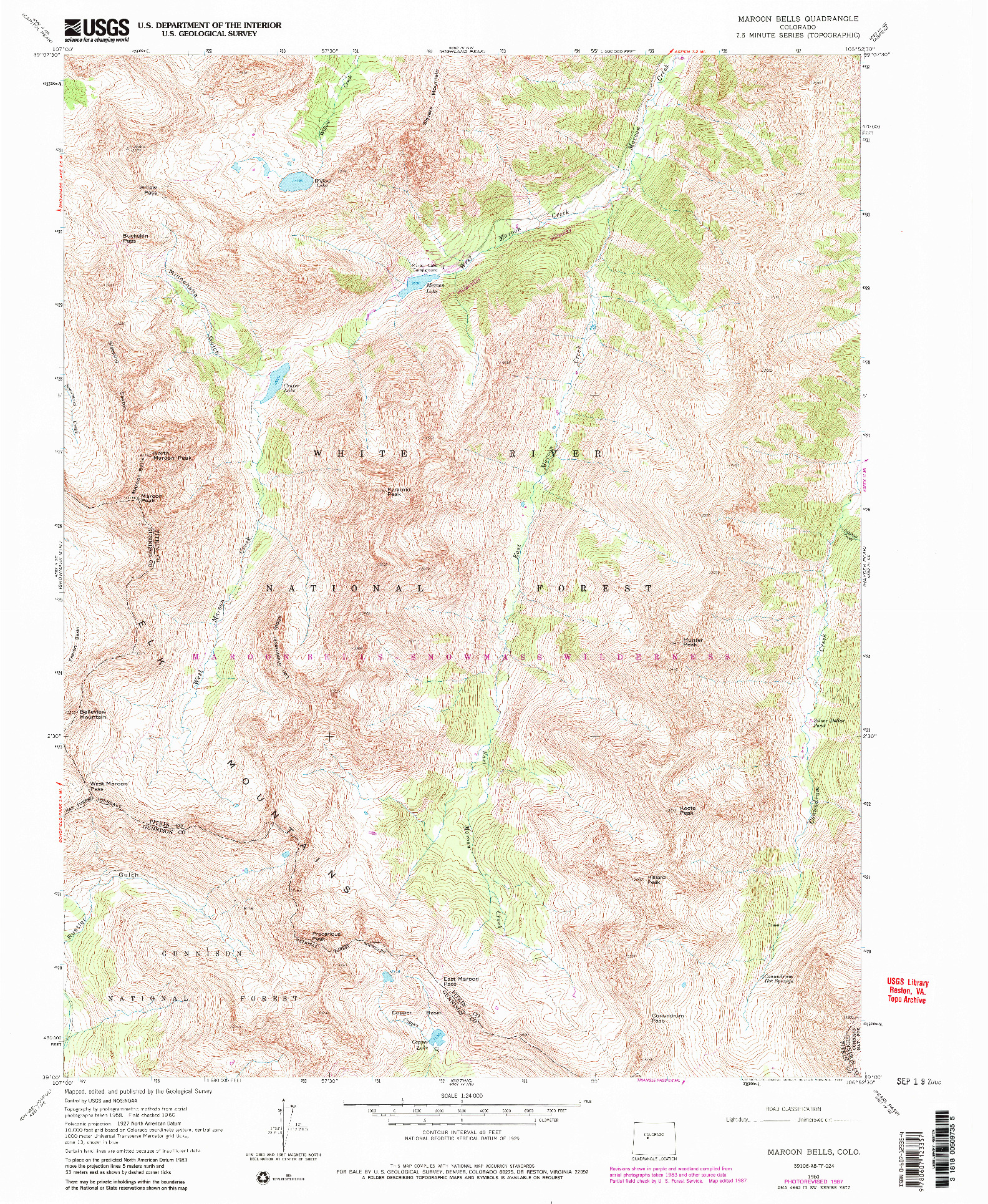 USGS 1:24000-SCALE QUADRANGLE FOR MAROON BELLS, CO 1960