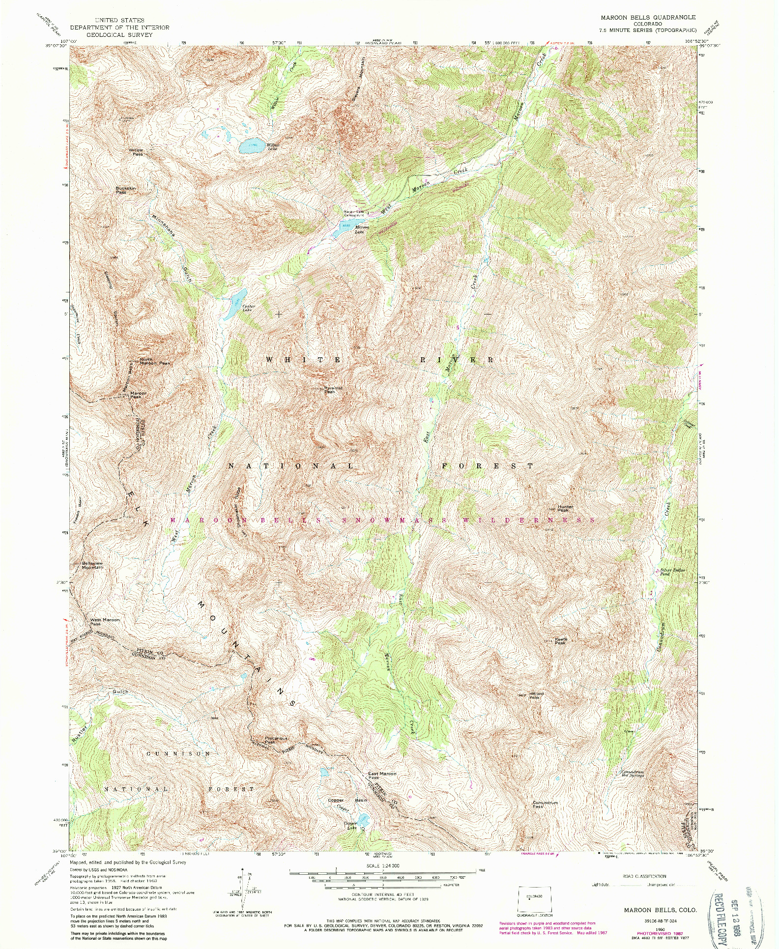 USGS 1:24000-SCALE QUADRANGLE FOR MAROON BELLS, CO 1960