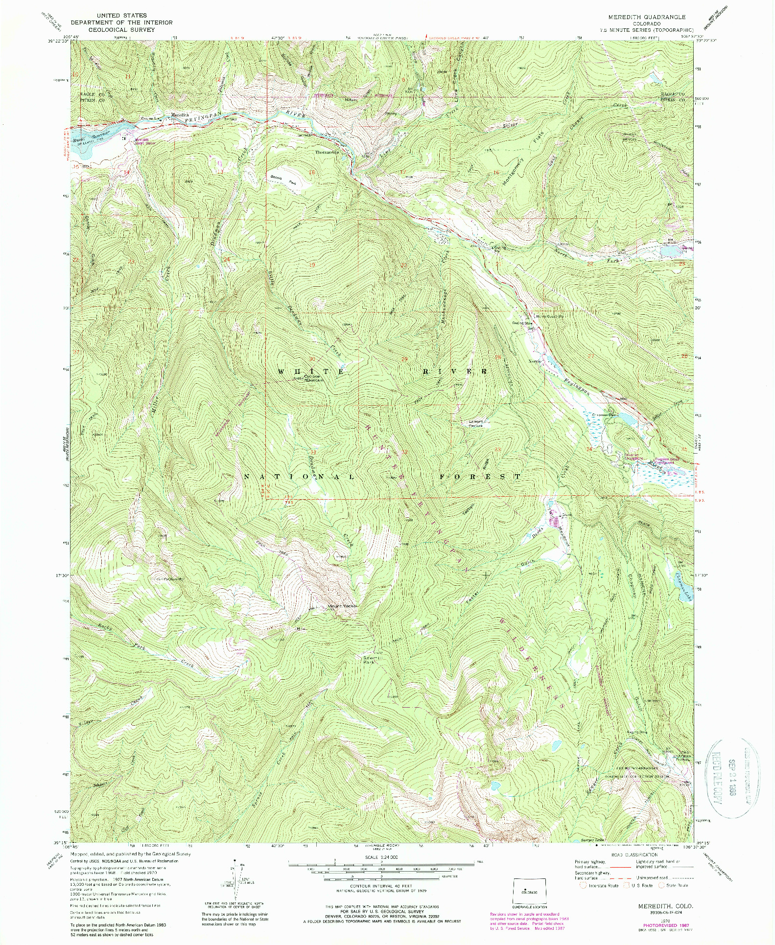 USGS 1:24000-SCALE QUADRANGLE FOR MEREDITH, CO 1970