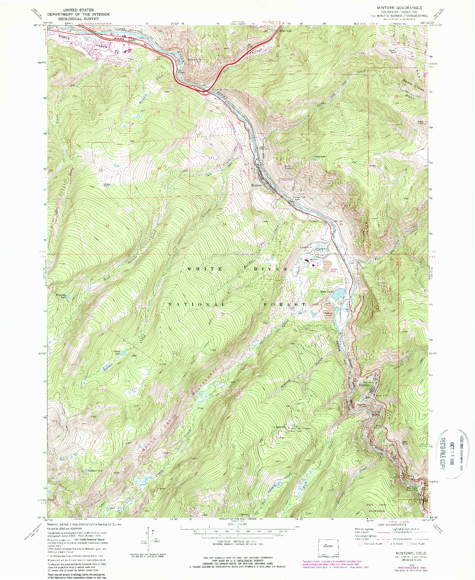 USGS 1:24000-SCALE QUADRANGLE FOR MINTURN, CO 1970