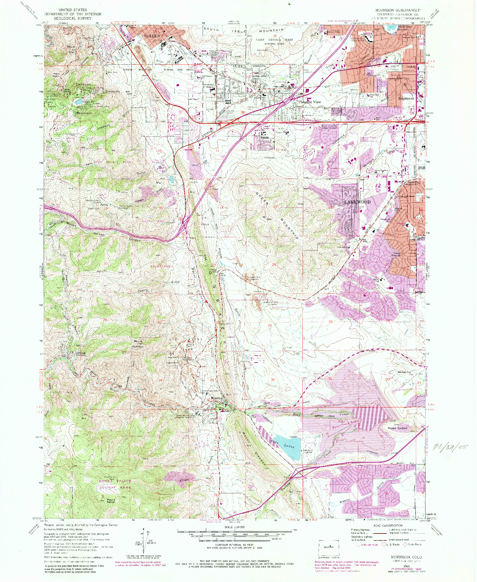 USGS 1:24000-SCALE QUADRANGLE FOR MORRISON, CO 1965