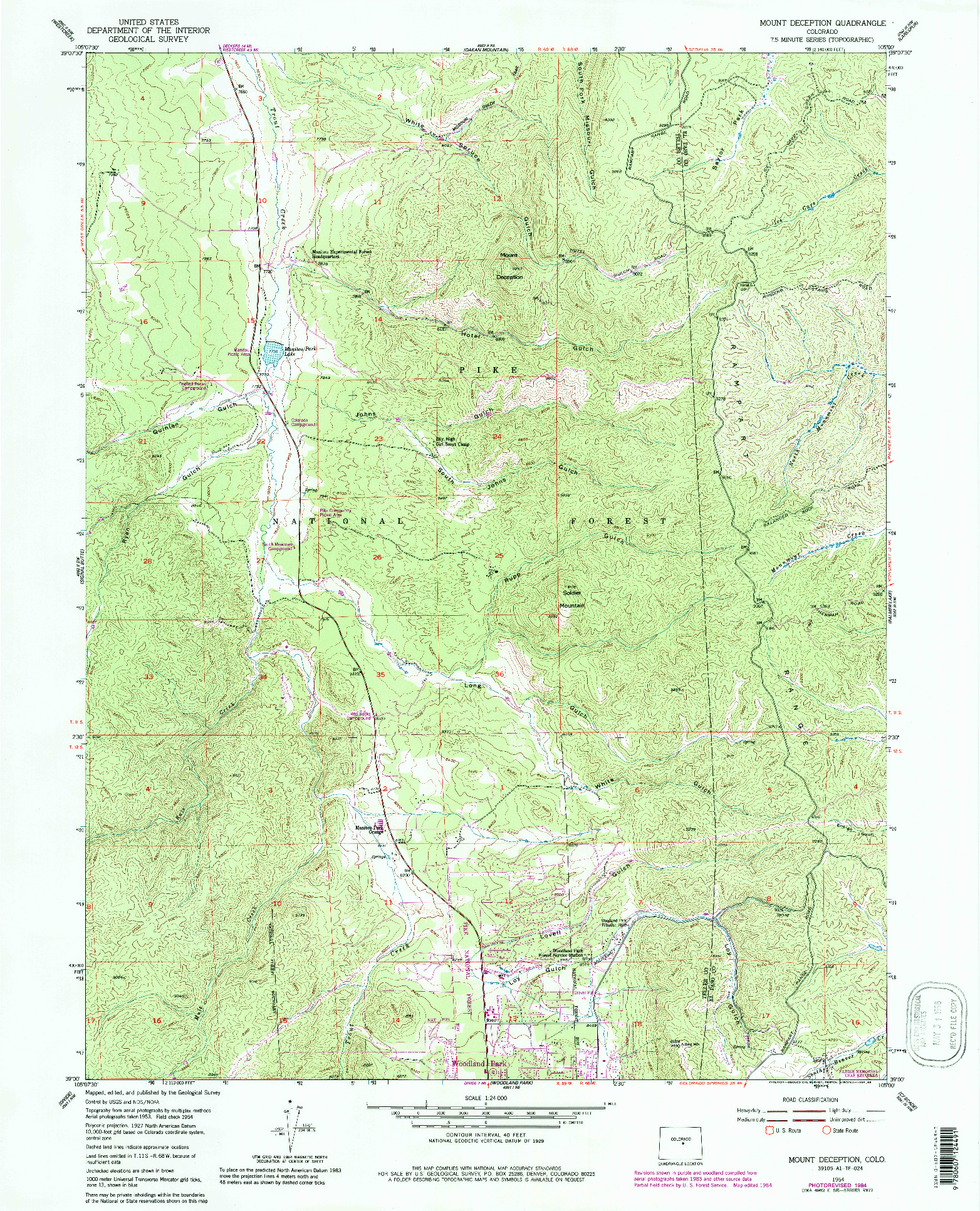 USGS 1:24000-SCALE QUADRANGLE FOR MOUNT DECEPTION, CO 1954