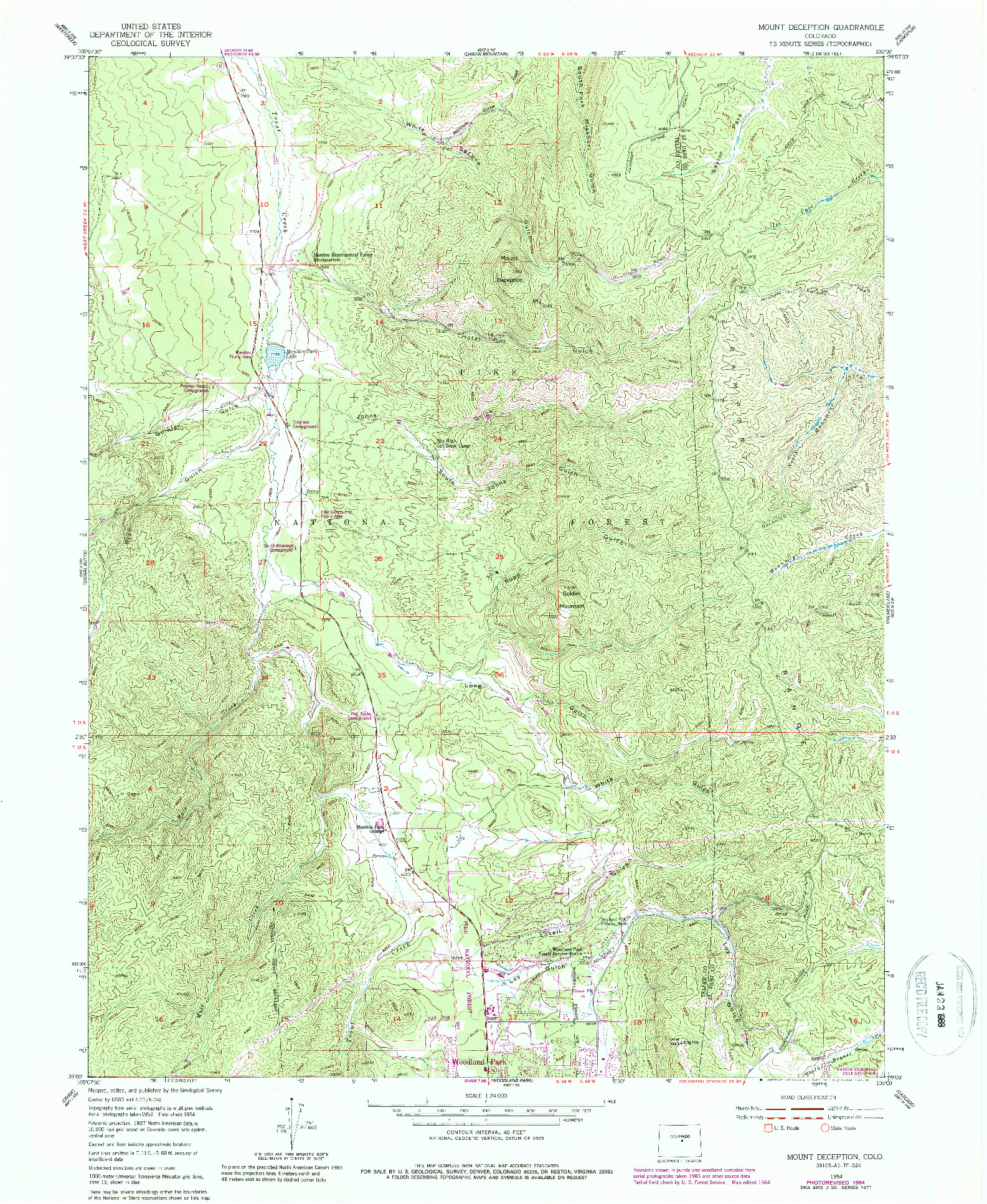 USGS 1:24000-SCALE QUADRANGLE FOR MOUNT DECEPTION, CO 1954