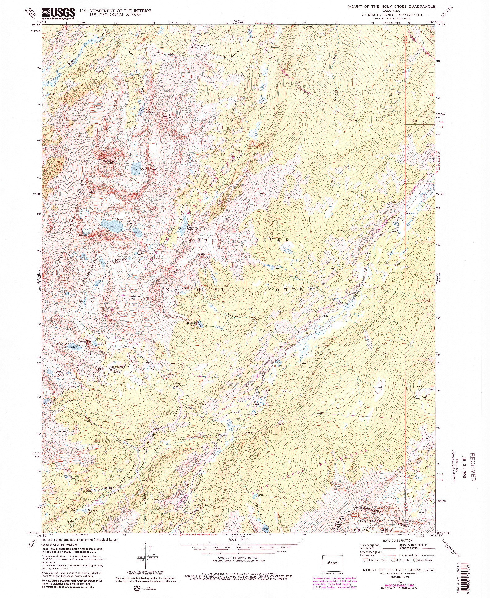 USGS 1:24000-SCALE QUADRANGLE FOR MOUNT OF THE HOLY CROSS, CO 1970