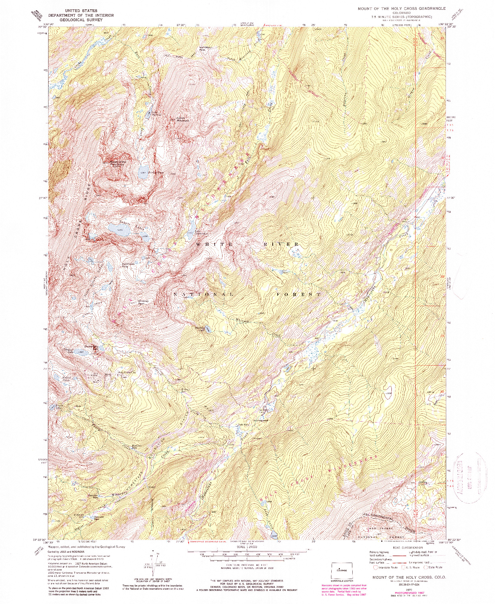 USGS 1:24000-SCALE QUADRANGLE FOR MOUNT OF THE HOLY CROSS, CO 1970