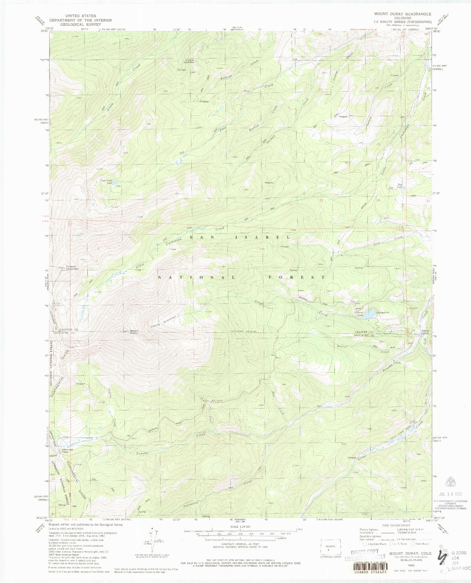 USGS 1:24000-SCALE QUADRANGLE FOR MOUNT OURAY, CO 1980