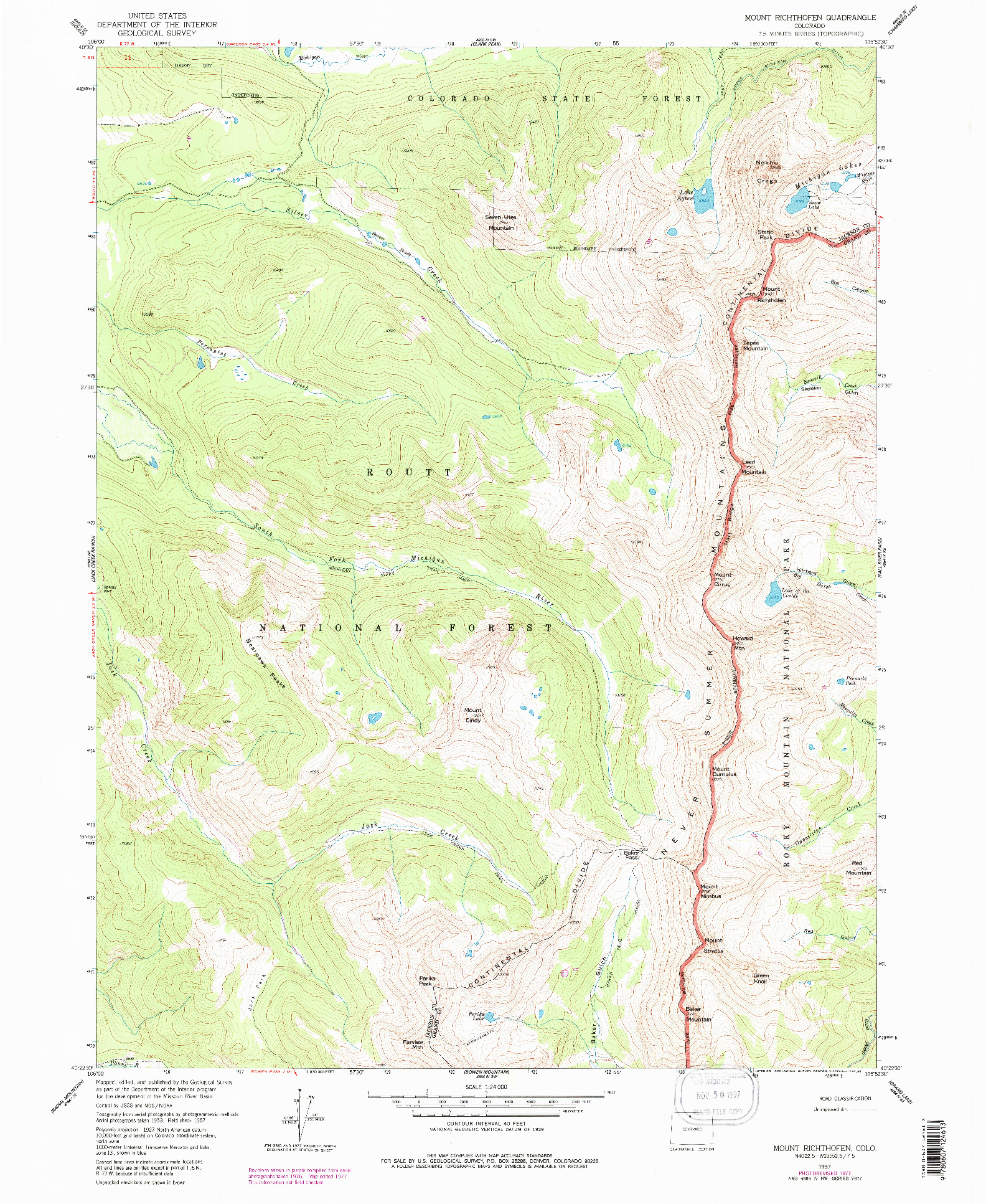 USGS 1:24000-SCALE QUADRANGLE FOR MOUNT RICHTHOFEN, CO 1957