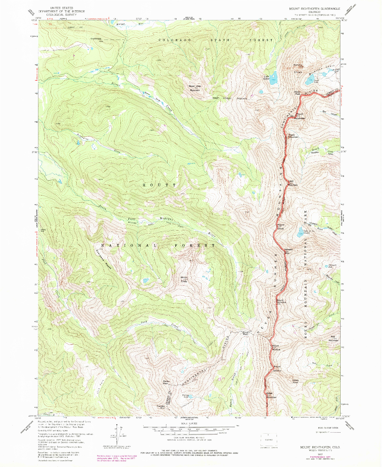 USGS 1:24000-SCALE QUADRANGLE FOR MOUNT RICHTHOFEN, CO 1957