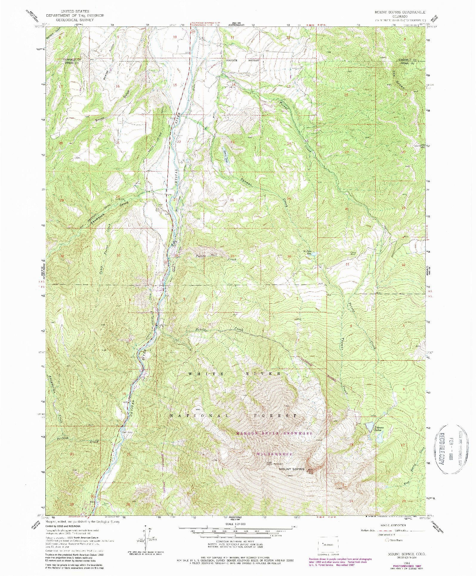 USGS 1:24000-SCALE QUADRANGLE FOR MOUNT SOPRIS, CO 1961