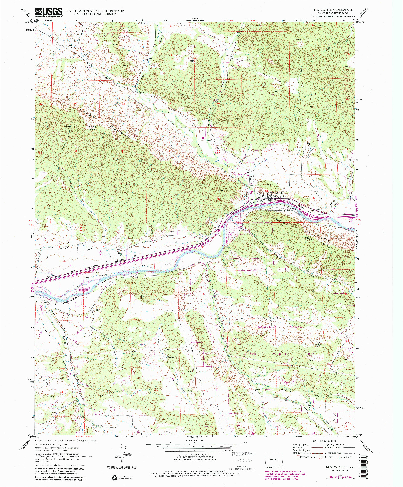USGS 1:24000-SCALE QUADRANGLE FOR NEW CASTLE, CO 1962