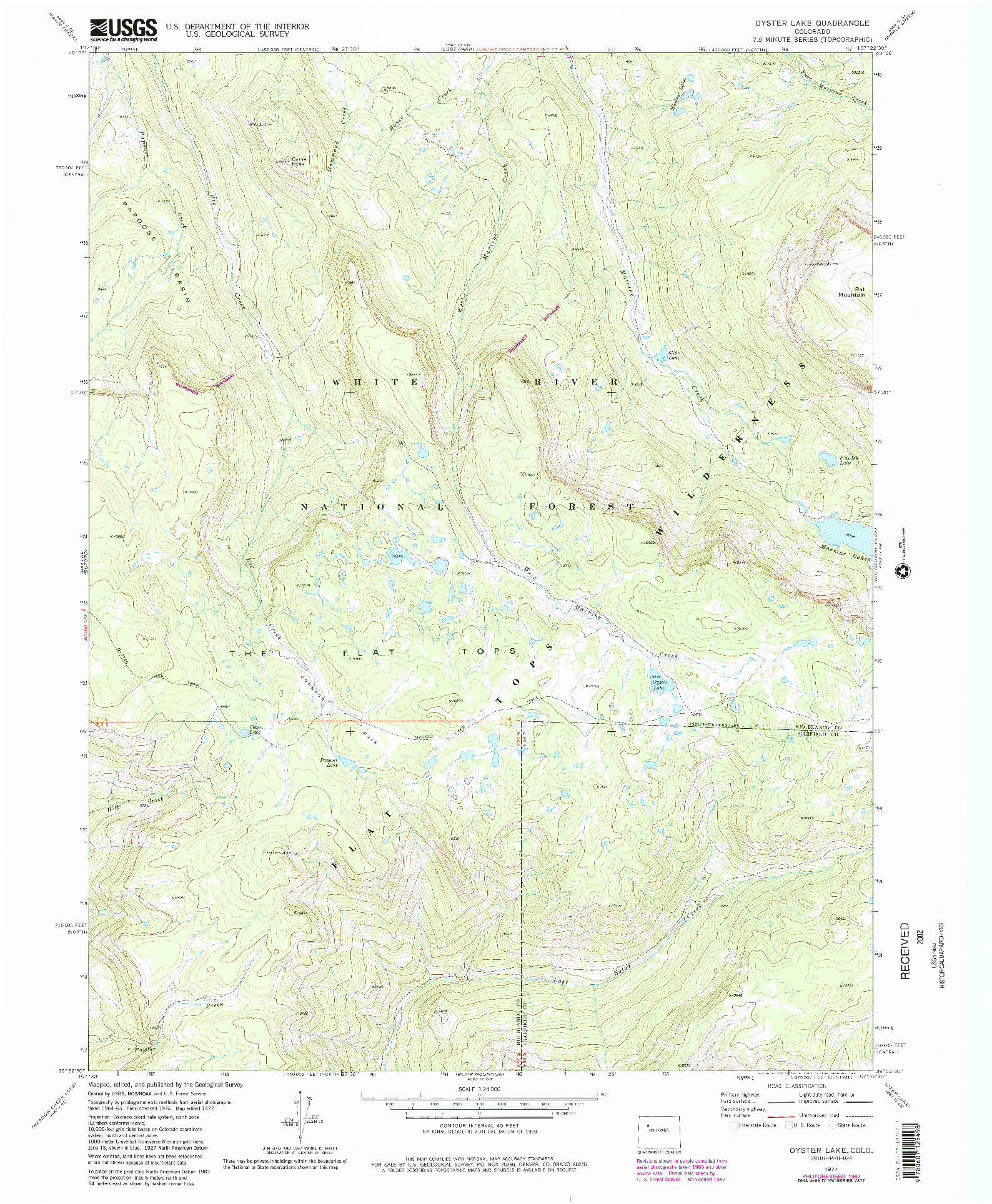 USGS 1:24000-SCALE QUADRANGLE FOR OYSTER LAKE, CO 1977