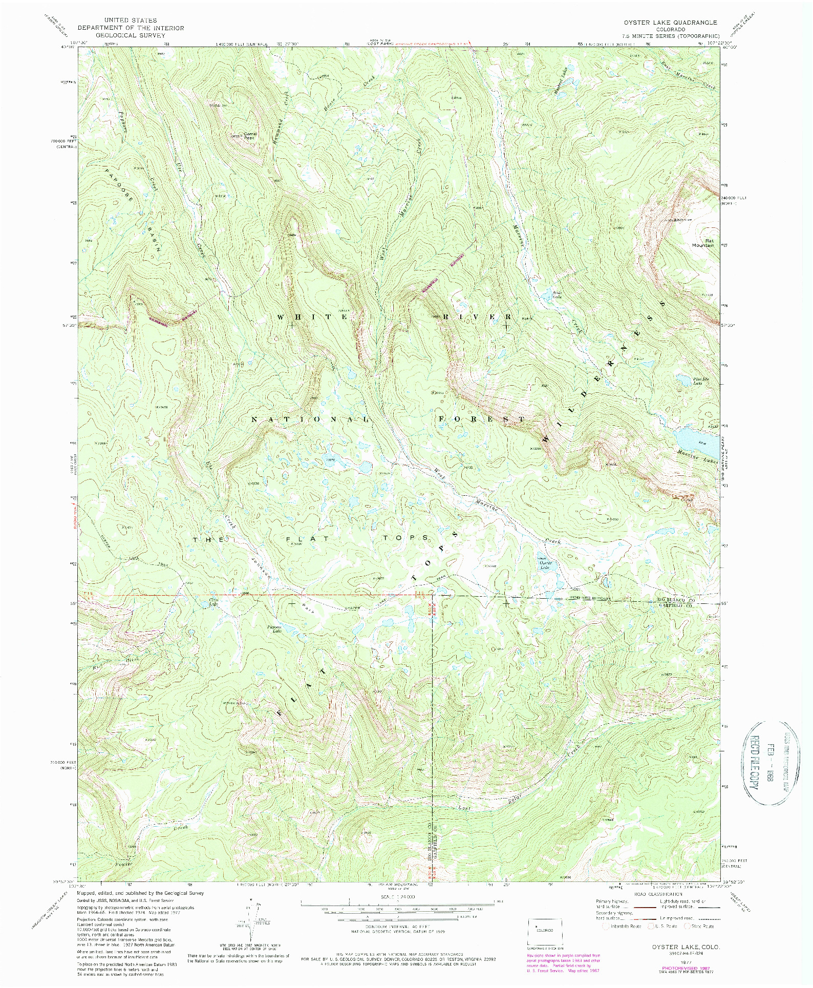 USGS 1:24000-SCALE QUADRANGLE FOR OYSTER LAKE, CO 1977