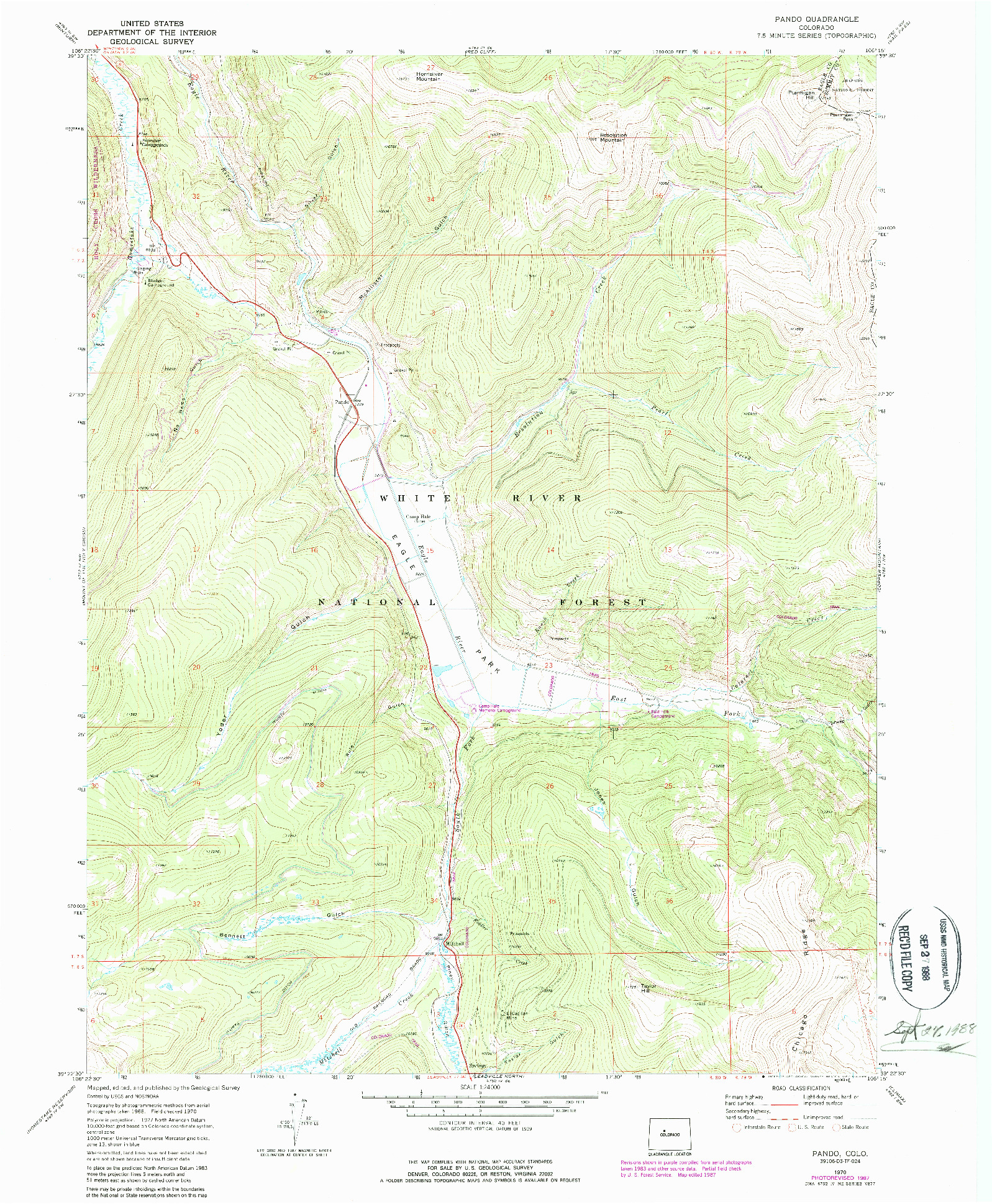 USGS 1:24000-SCALE QUADRANGLE FOR PANDO, CO 1970